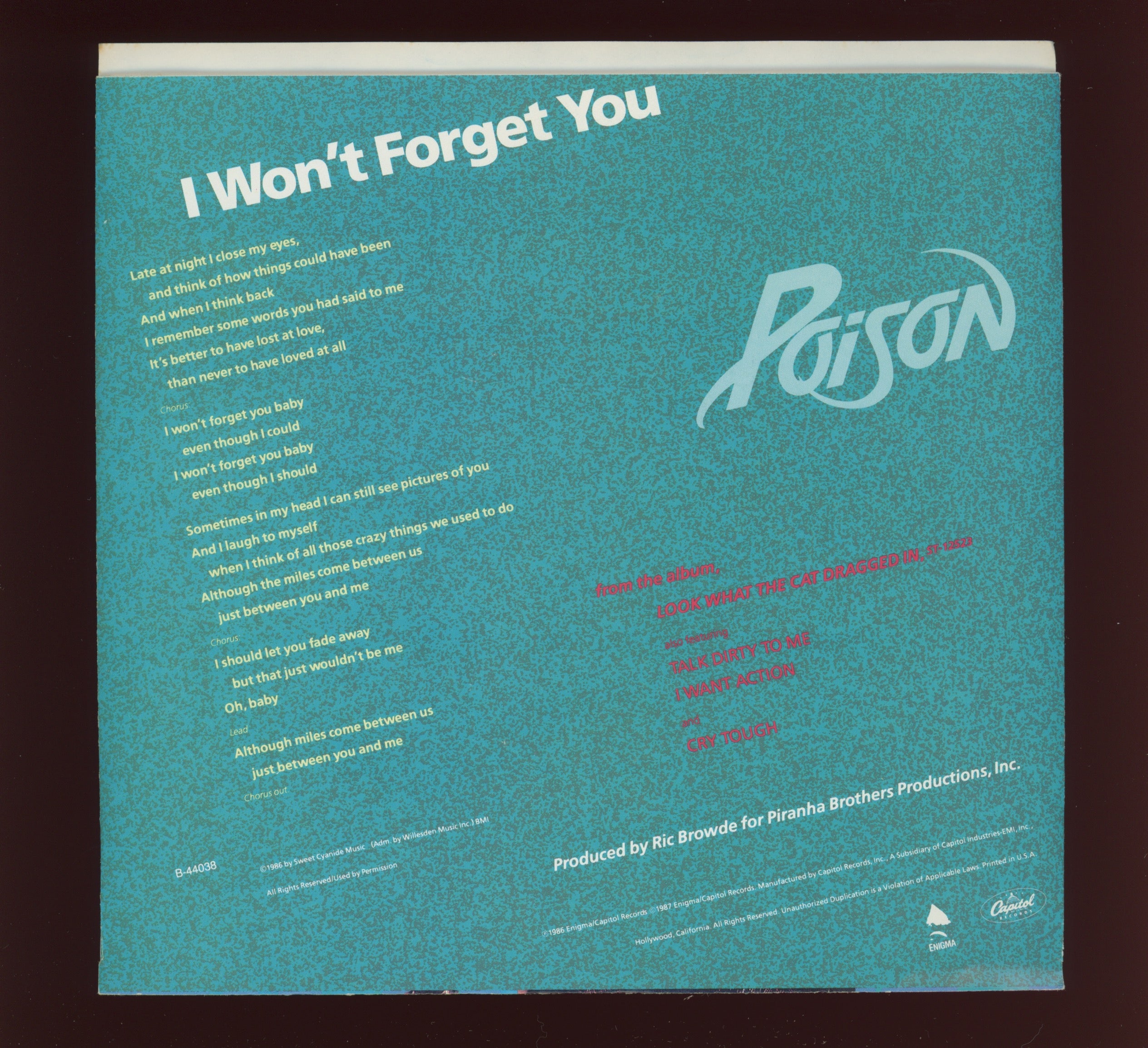 Poison - I Won't Forget You With Picture Sleeve