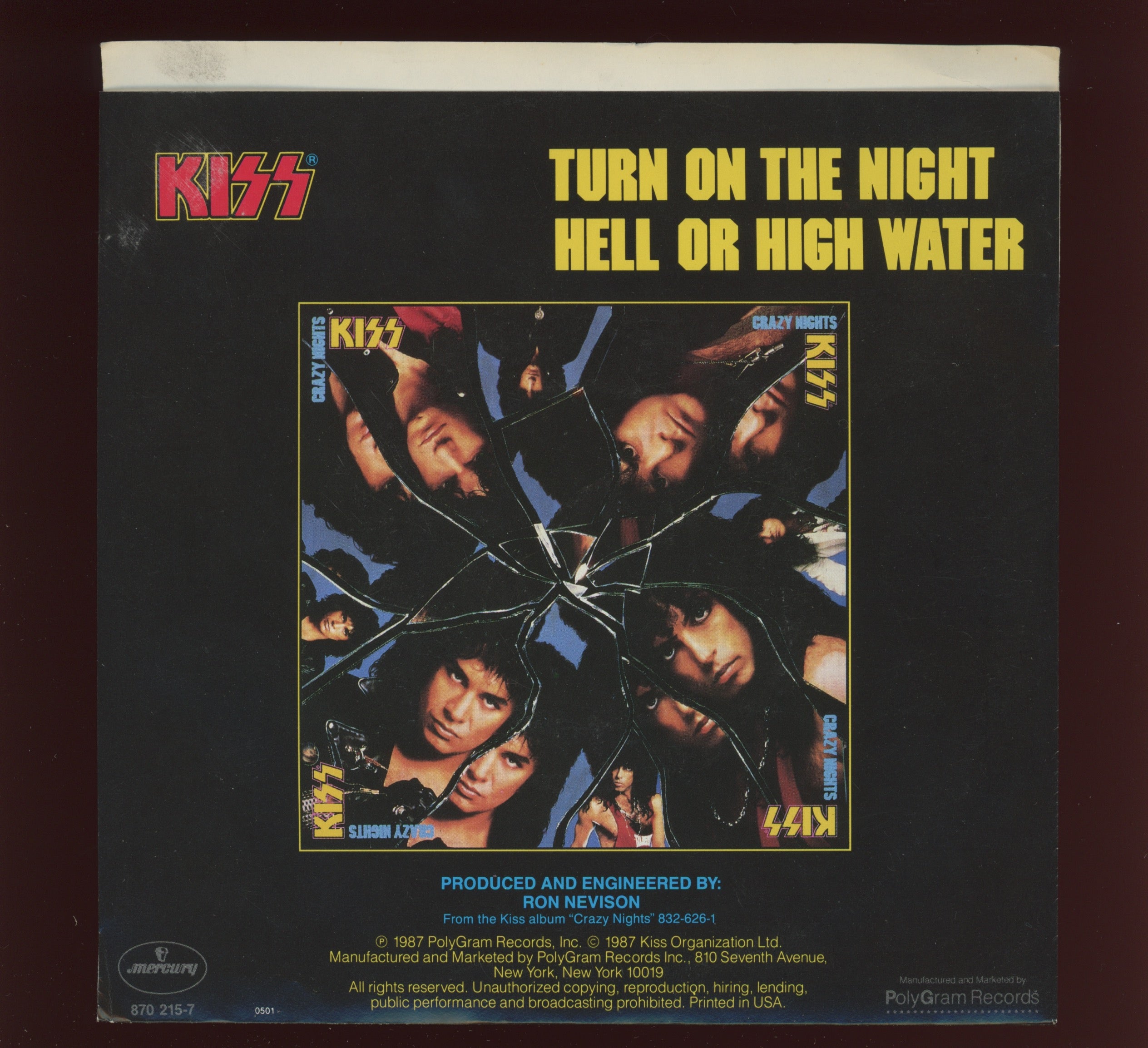 Kiss - Turn On The Night on Mercury With Picture Sleeve