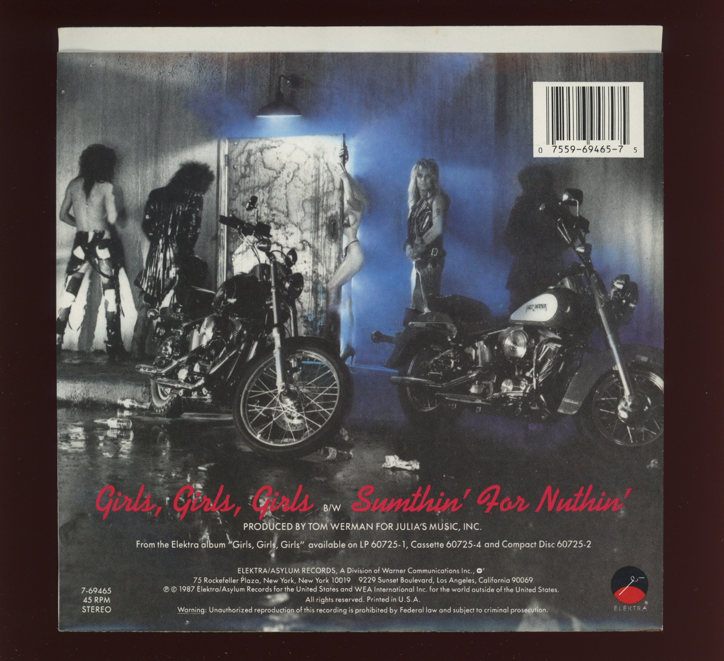 Mötley Crüe - Girls Girls Girls on Elektra With Picture Sleeve