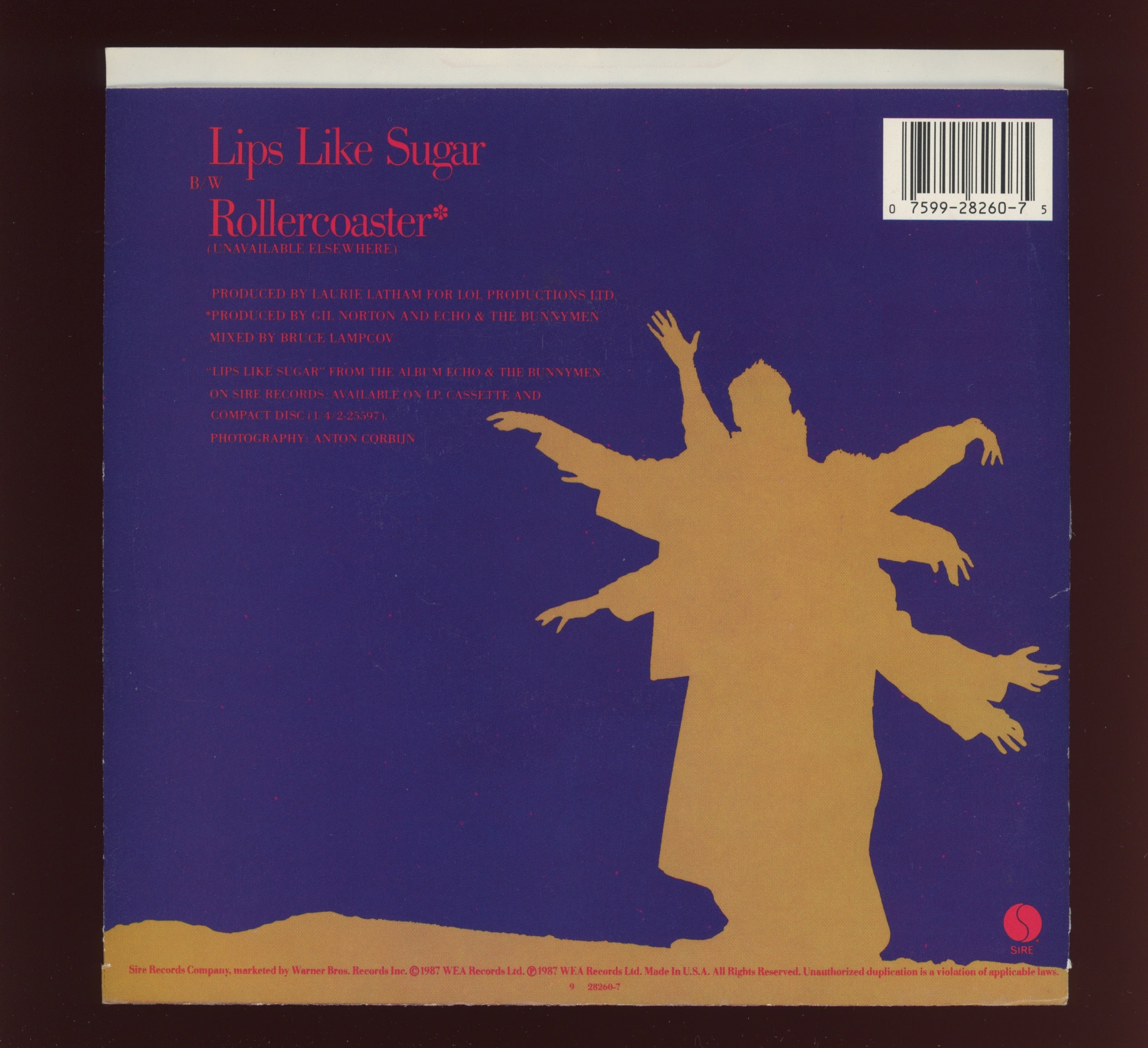 Echo & The Bunnymen - Lips Like Sugar on Sire With Picture Sleeve