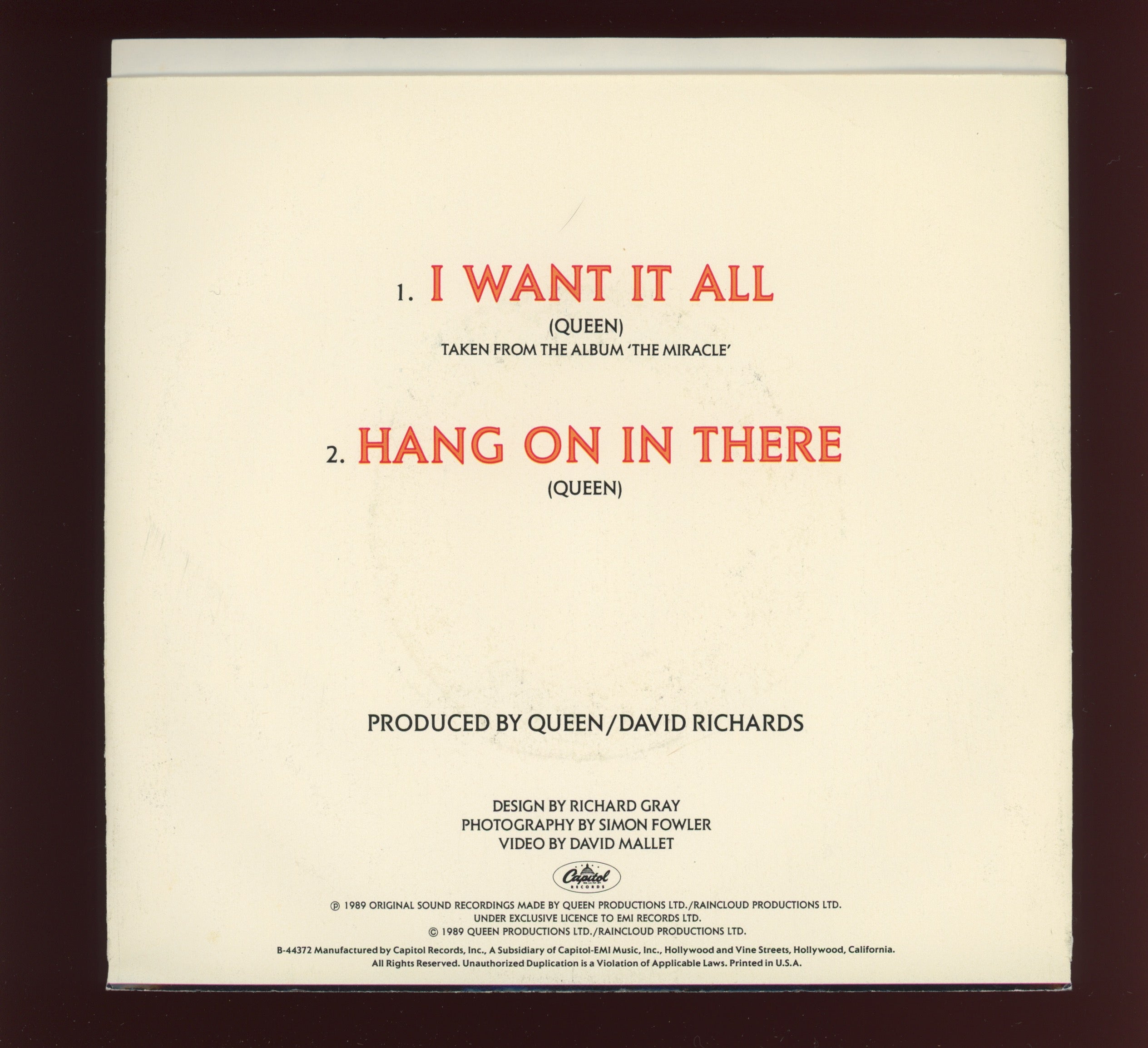 Queen - I Want It All on Capitol With Picture Sleeve