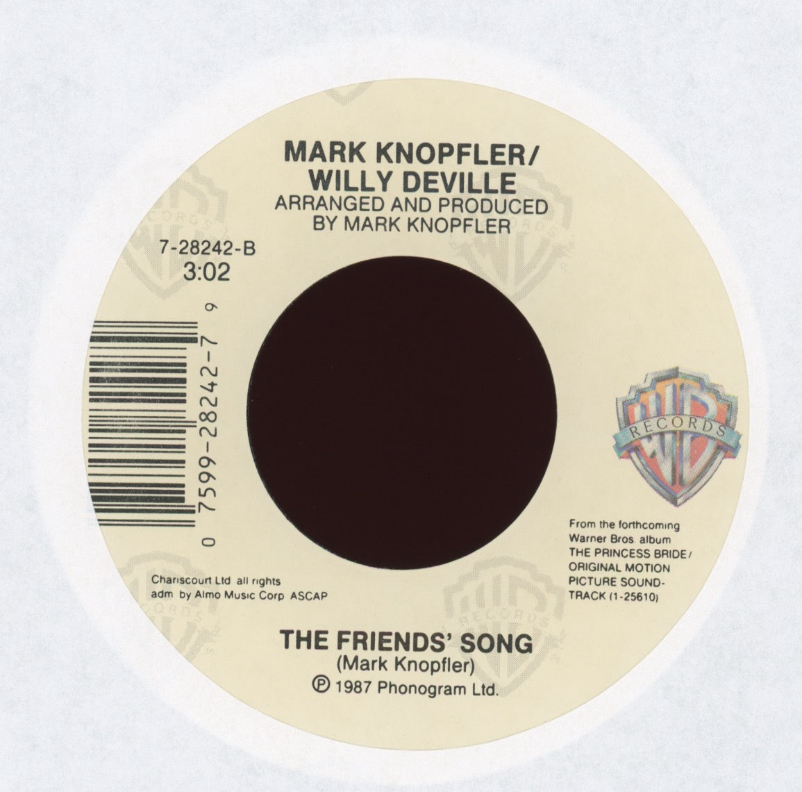 Mark Knopfler & Willy DeVille - Storybook Love (Theme From The Princess Bride) on WB With Picture Sleeve