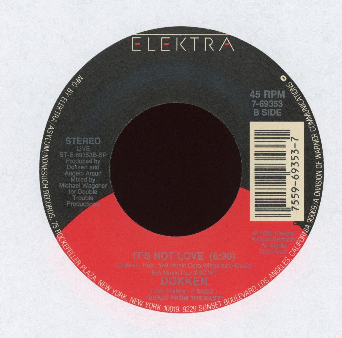 Dokken - Alone Again (Live) on Elektra With Picture Sleeve