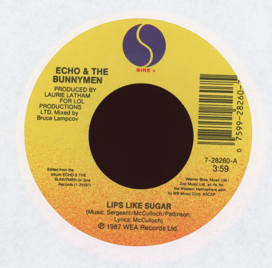 Echo & The Bunnymen - Lips Like Sugar on Sire With Picture Sleeve