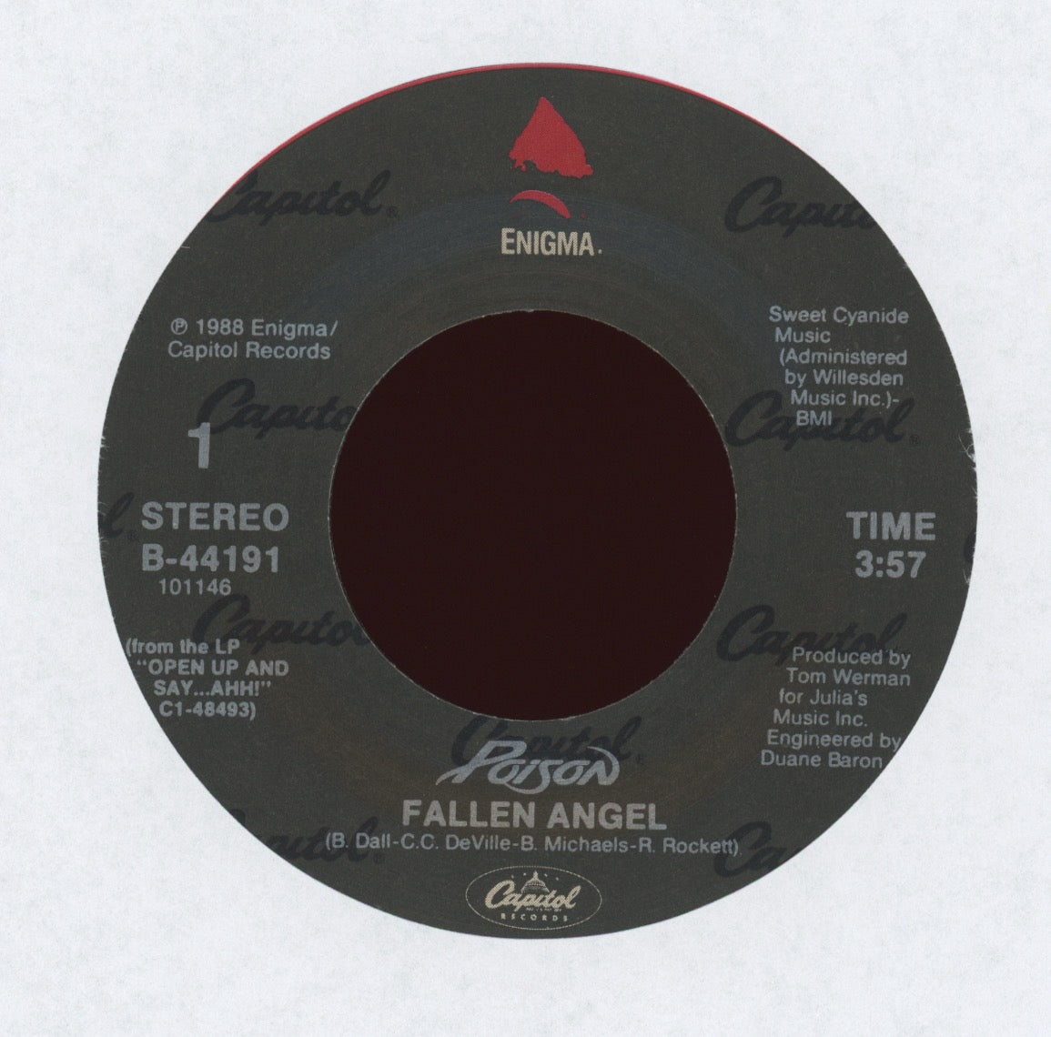 Poison - Fallen Angel on Enigma With Picture Sleeve