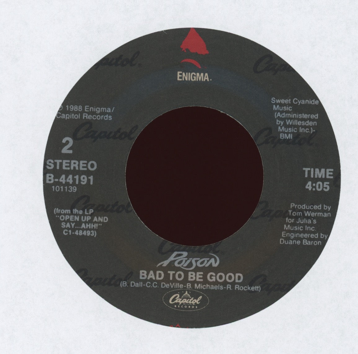 Poison - Fallen Angel on Enigma With Picture Sleeve