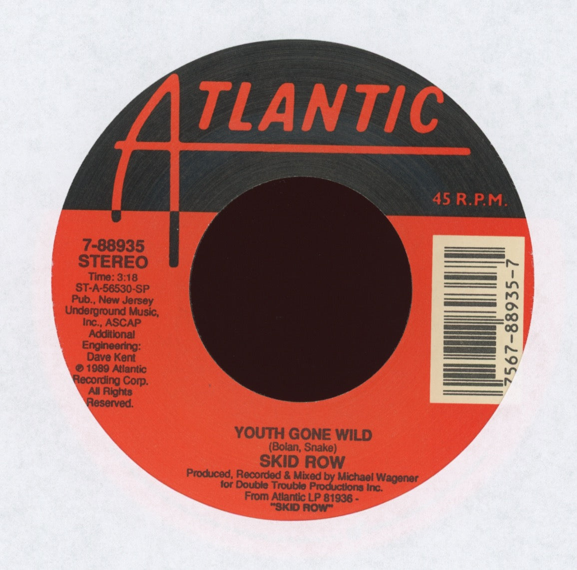 Skid Row - Youth Gone Wild on Atlantic With Picture Sleeve