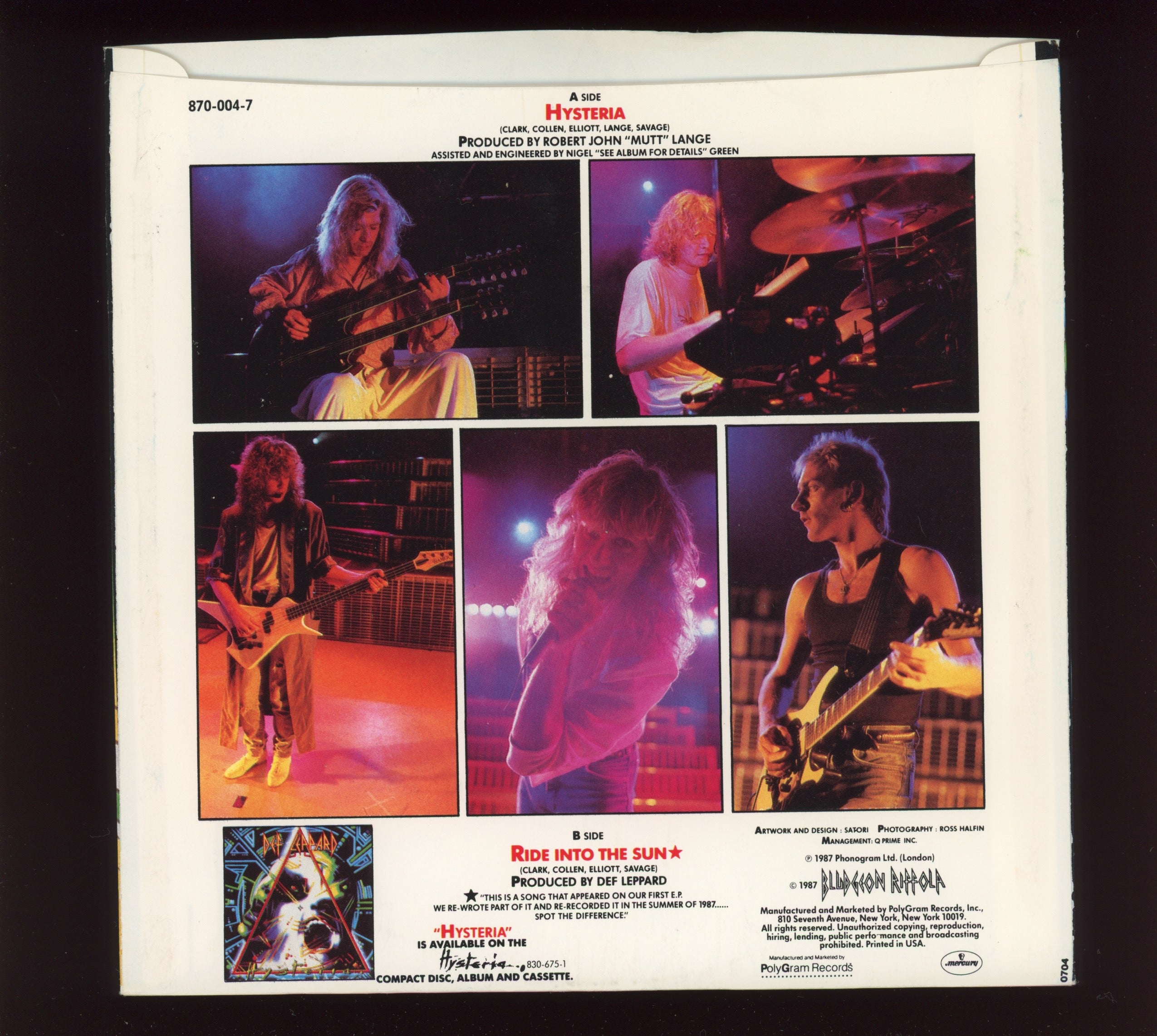 Def Leppard - Hysteria on Mercury With Picture Sleeve