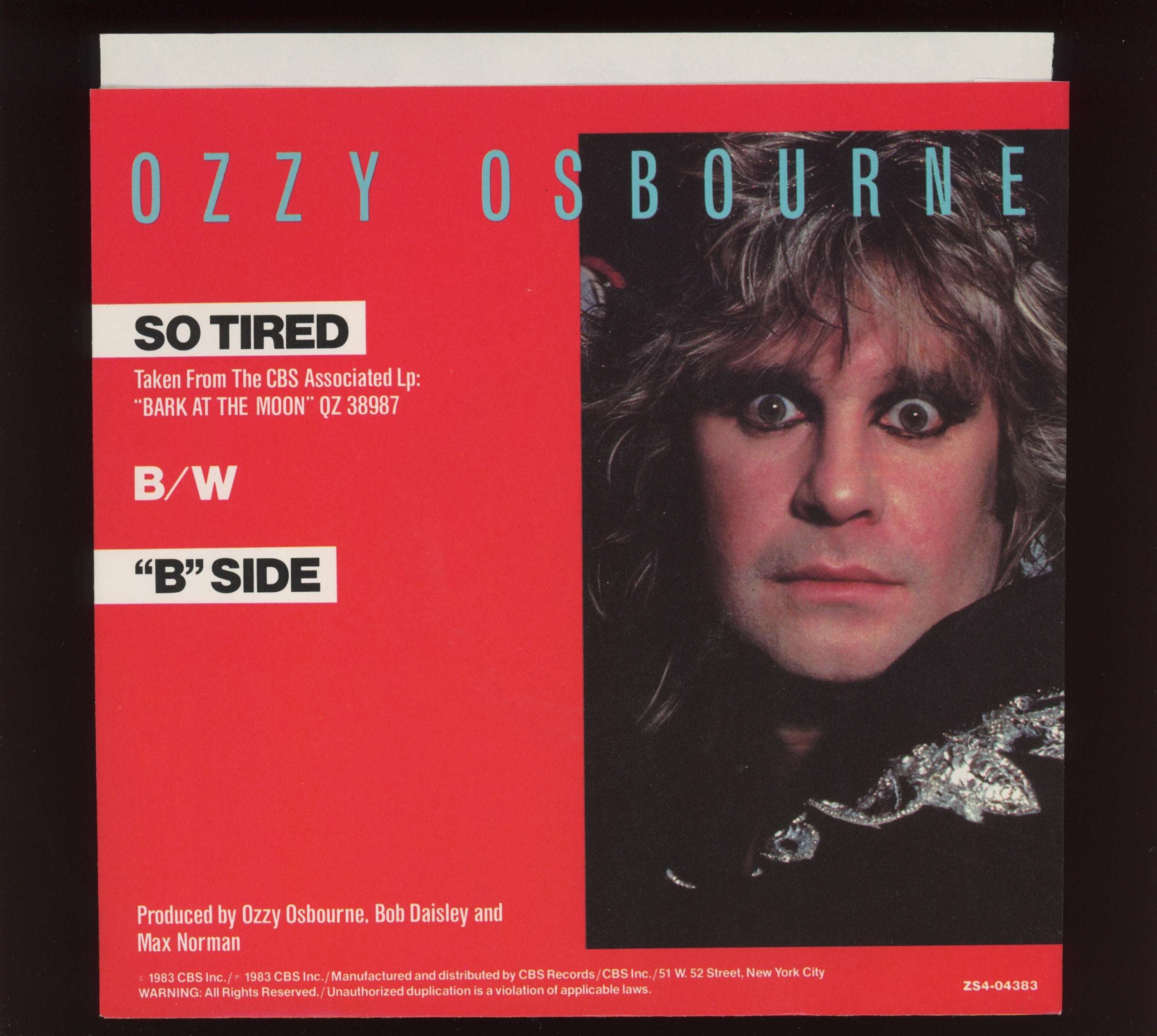 [美品]Ozzy Osbourne So Tired 12インチ レコード Ozzy Osbourne - So Tired on CBS Associated With Picture Sleeve