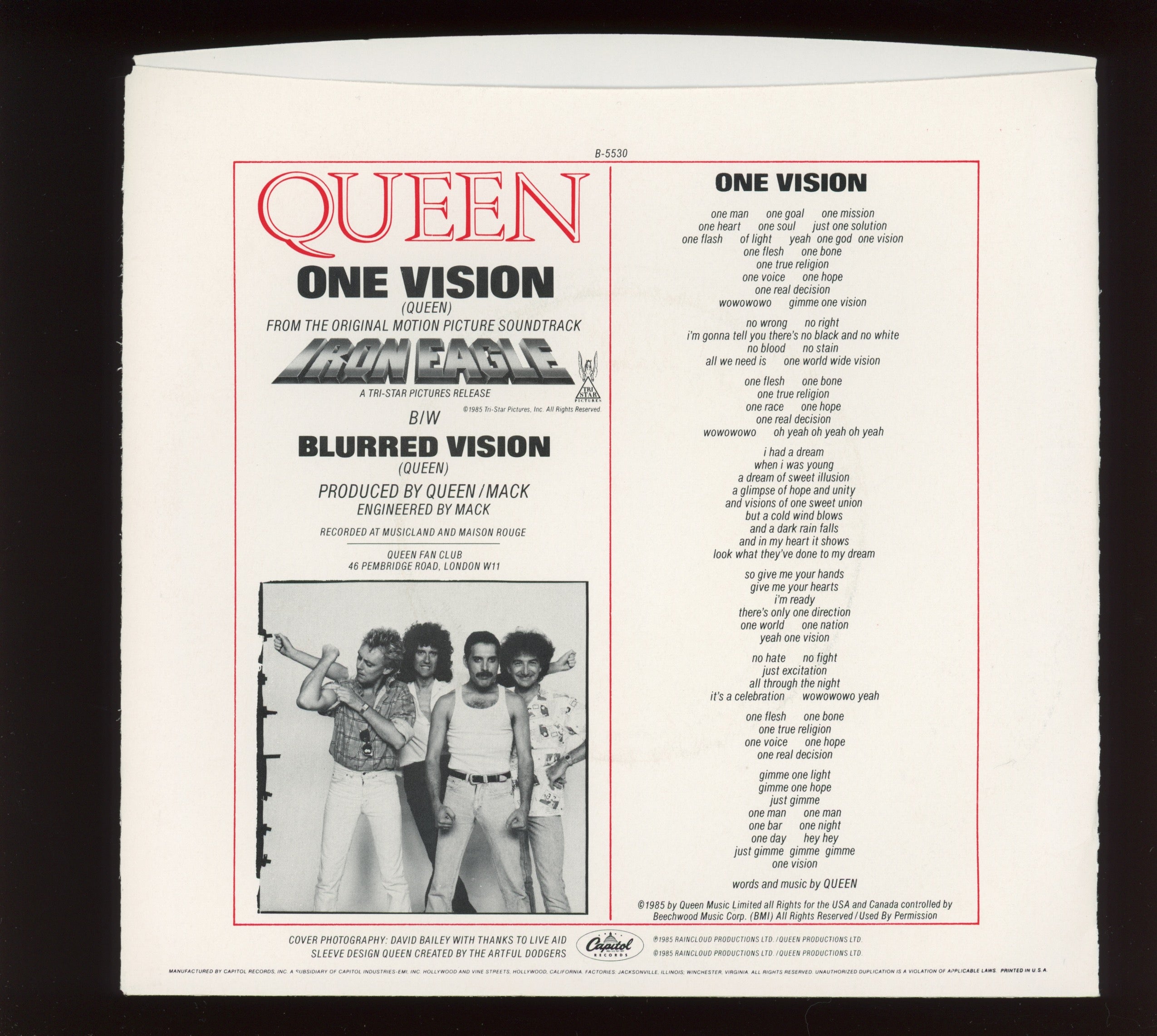 Queen - One Vision on Capitol With Picture Sleeve