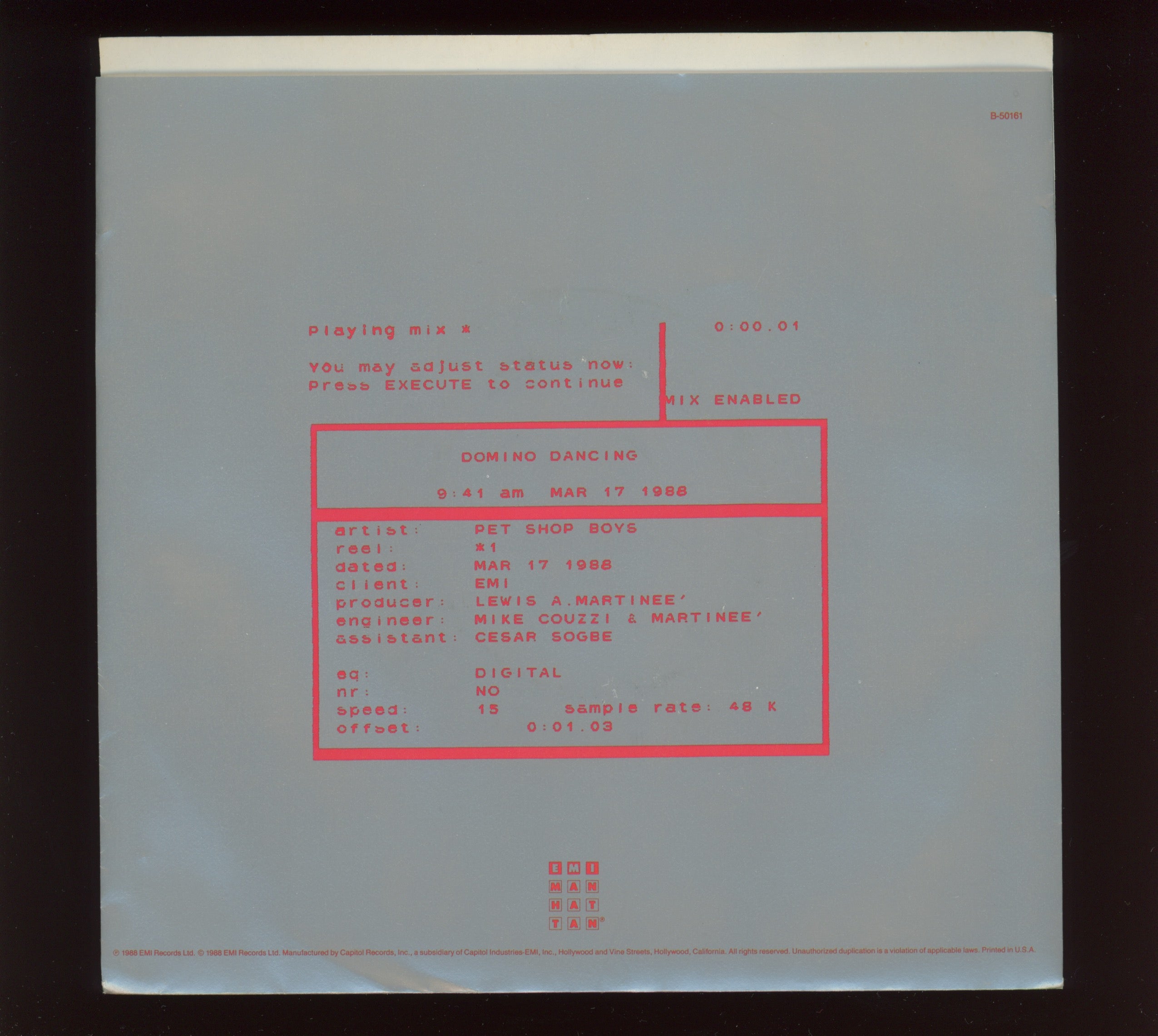 Pet Shop Boys - Domino Dancing on EMI Manhattan With Picture Sleeve