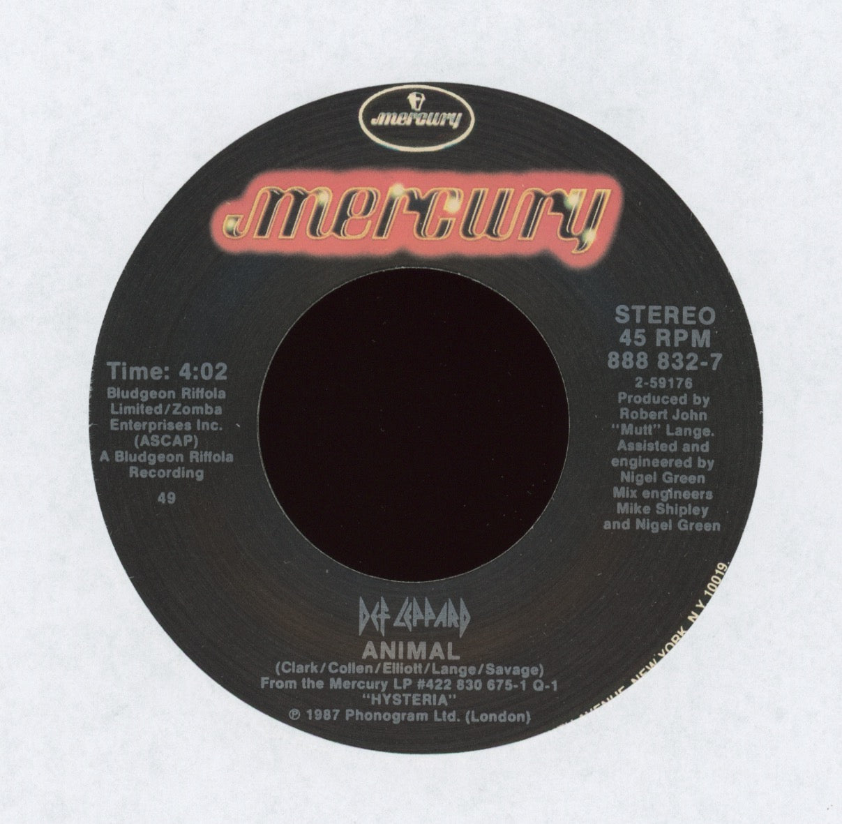 Def Leppard - Animal on Mercury With Picture Sleeve