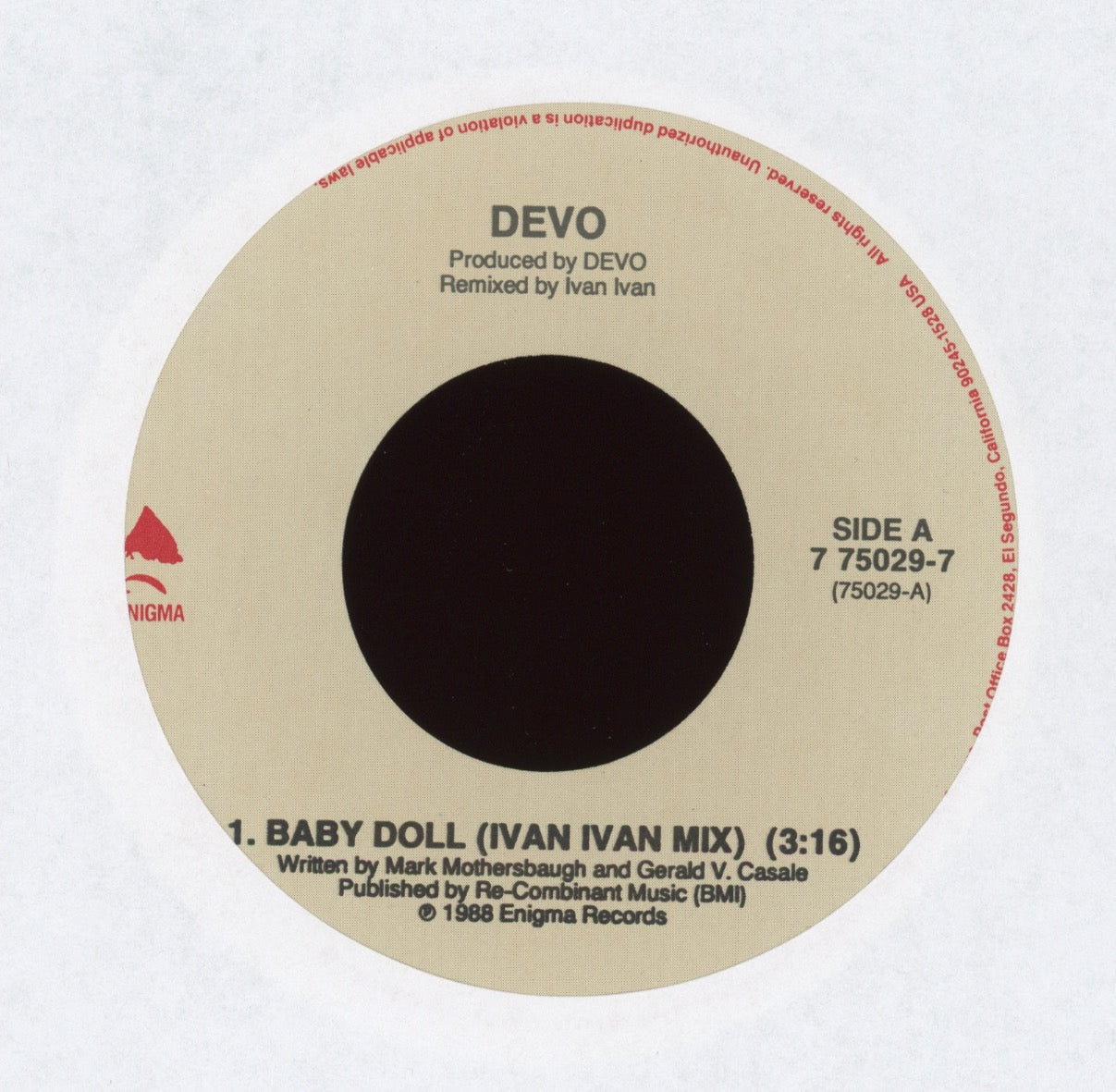 Devo - Baby Doll on Enigma With Picture Sleeve