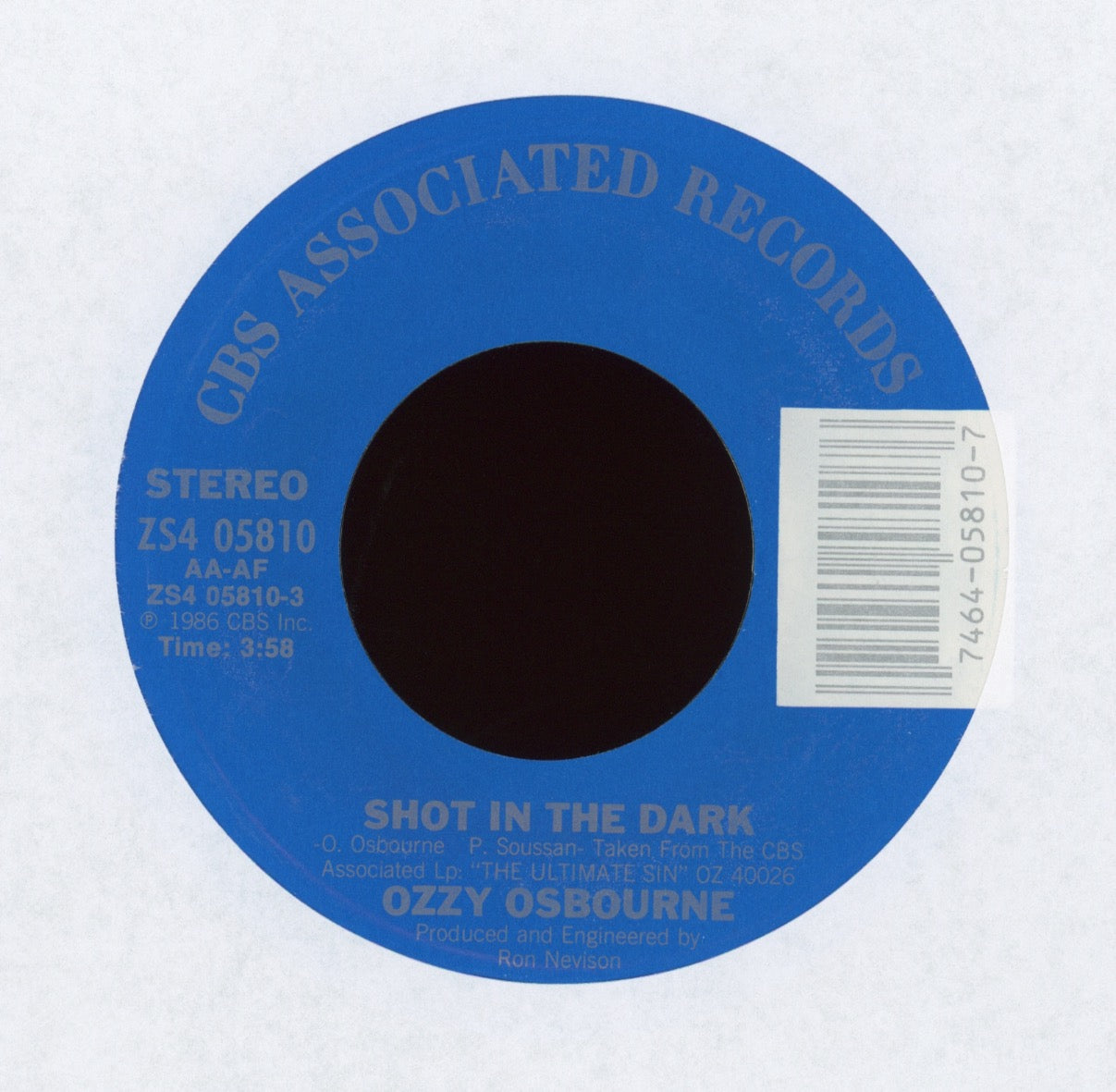 Ozzy Osbourne - Shot In The Dark on CBS Associated With Picture Sleeve