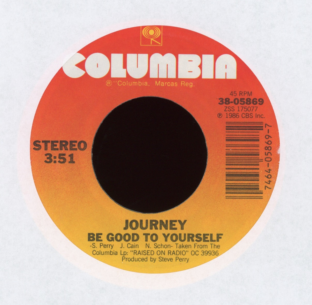 Journey - Be Good To Yourself on Columbia With Picture Sleeve