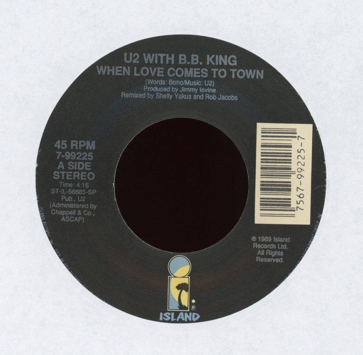 U2 - When Love Comes To Town on Island With Picture Sleeve