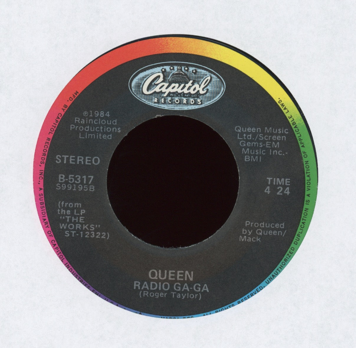 Queen - Radio Ga Ga on Capitol With Picture Sleeve