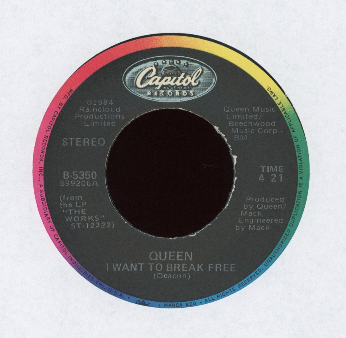 Queen - I Want To Break Free on Capitol With Picture Sleeve Brian May
