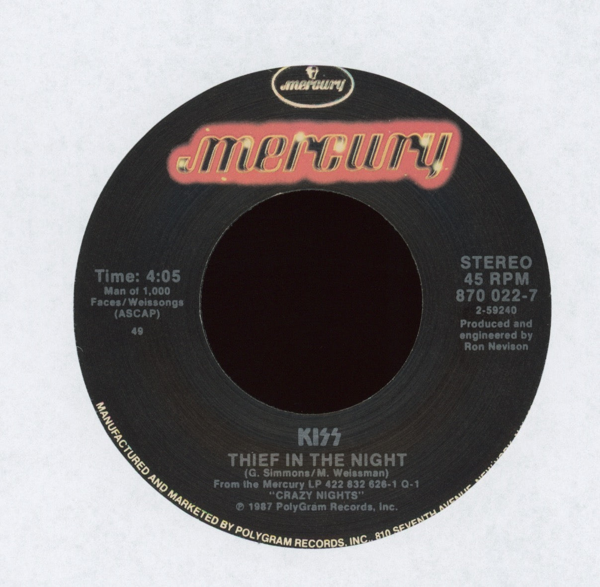 Kiss - Reason To Live on Mercury With Picture Sleeve