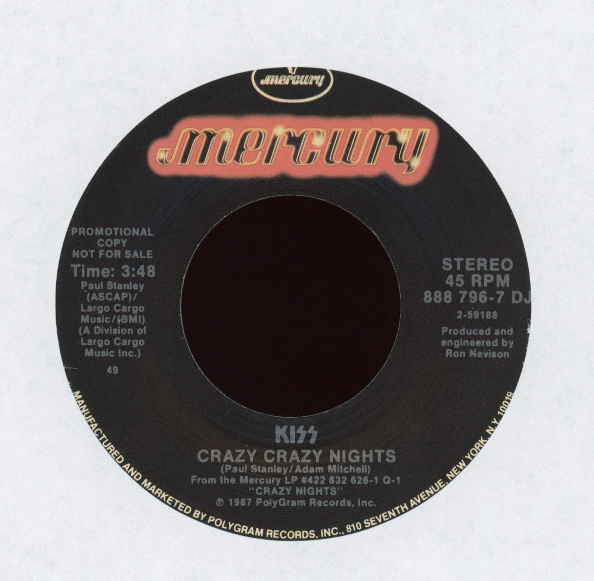 Kiss - Crazy Crazy Nights on Mercury With Picture Sleeve