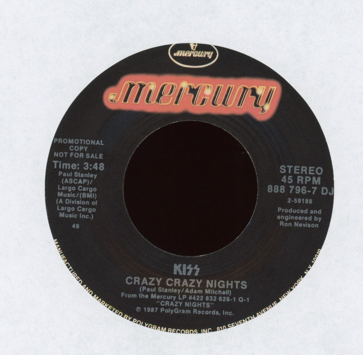 Kiss - Crazy Crazy Nights on Mercury With Picture Sleeve