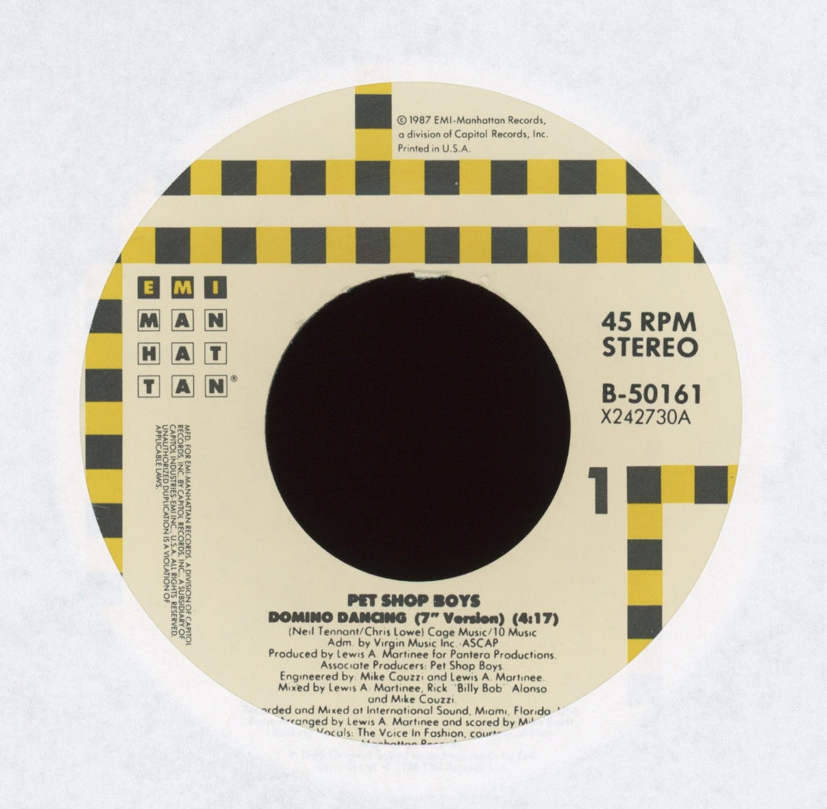 Pet Shop Boys - Domino Dancing on EMI Manhattan With Picture Sleeve