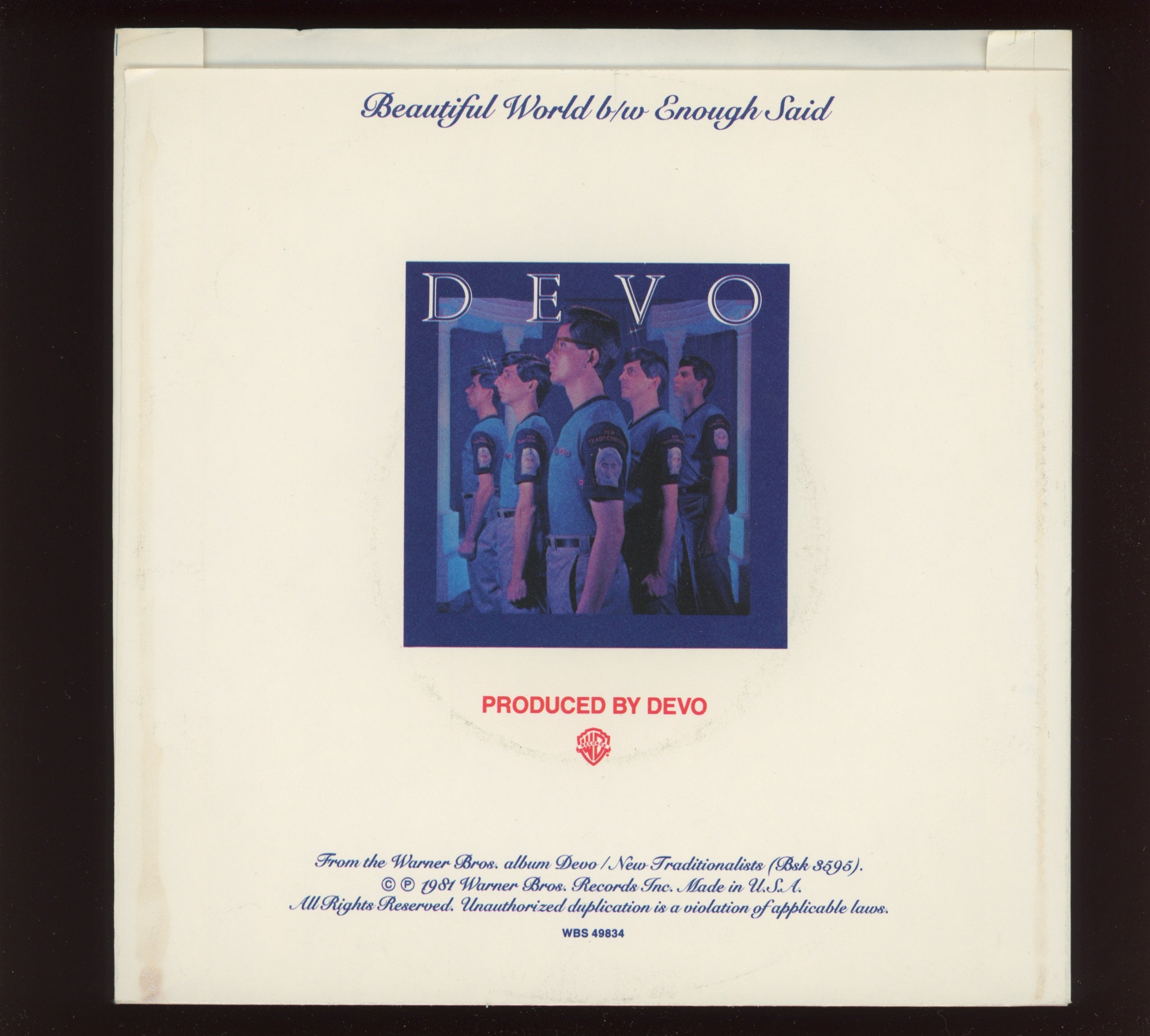 Devo - Beautiful World on WB With Picture Sleeve