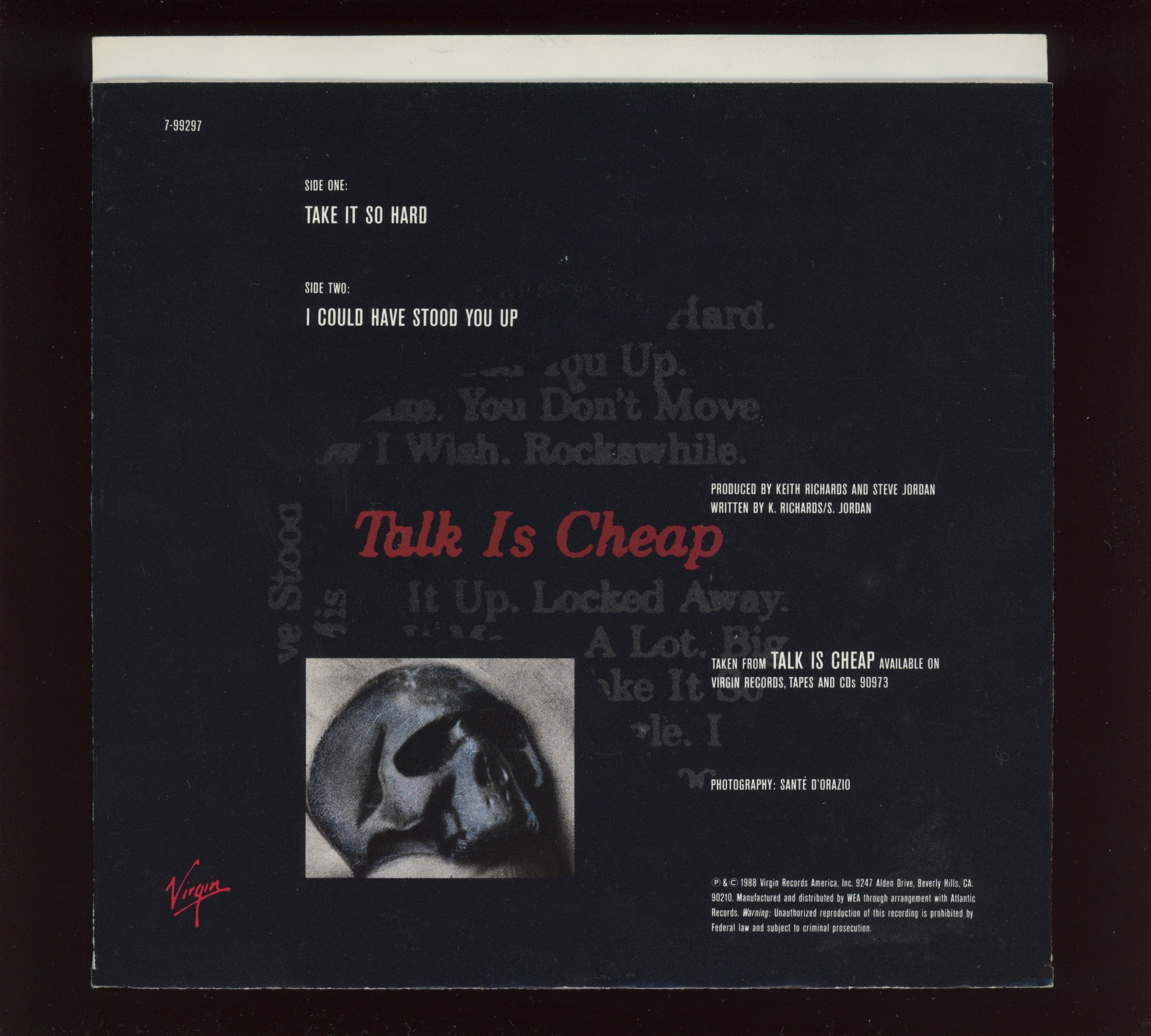 Keith Richards - Take It So Hard on Virgin With Picture Sleeve