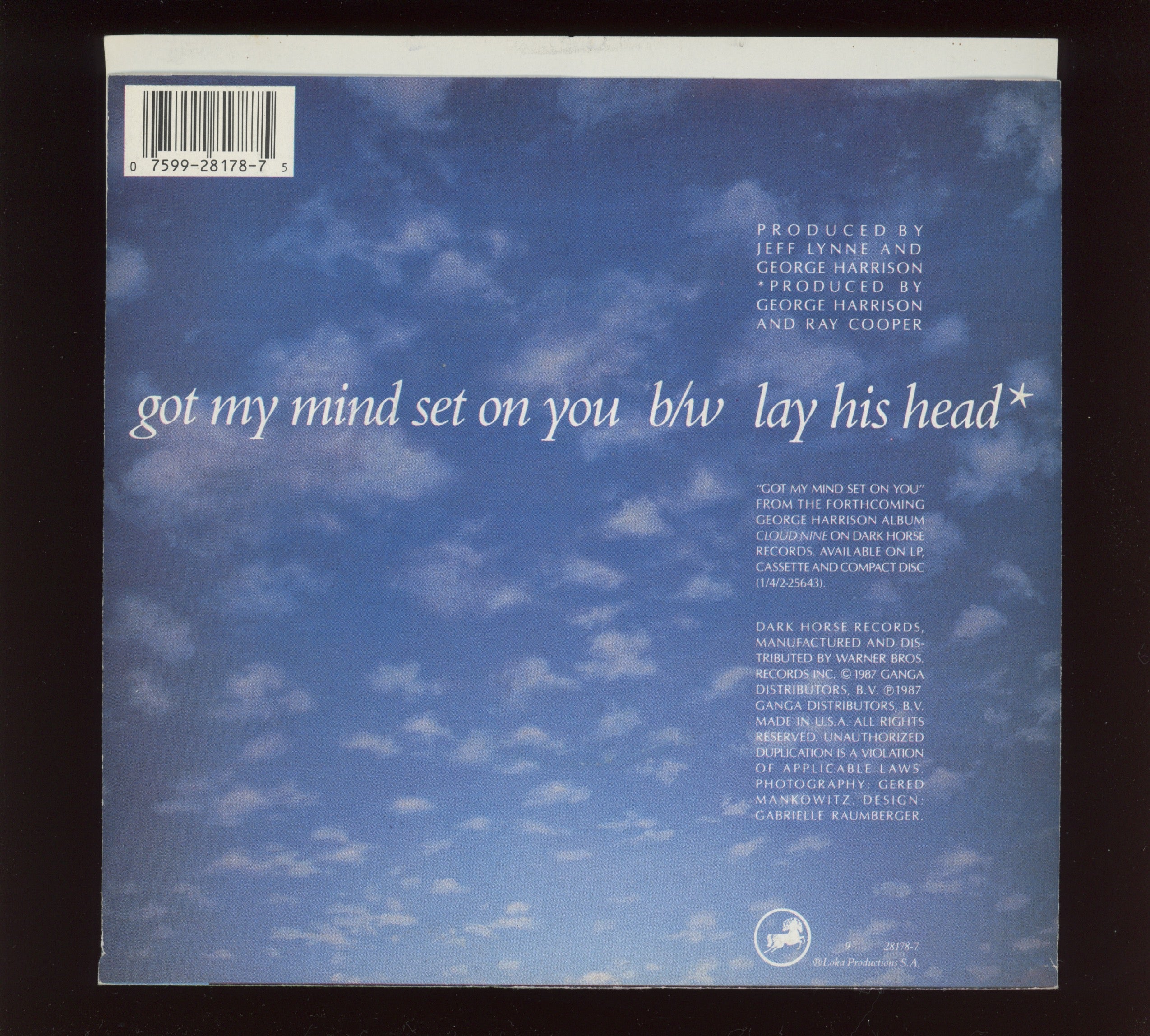 George Harrison - Got My Mind Set On You on Dark Horse With Picture Sleeve