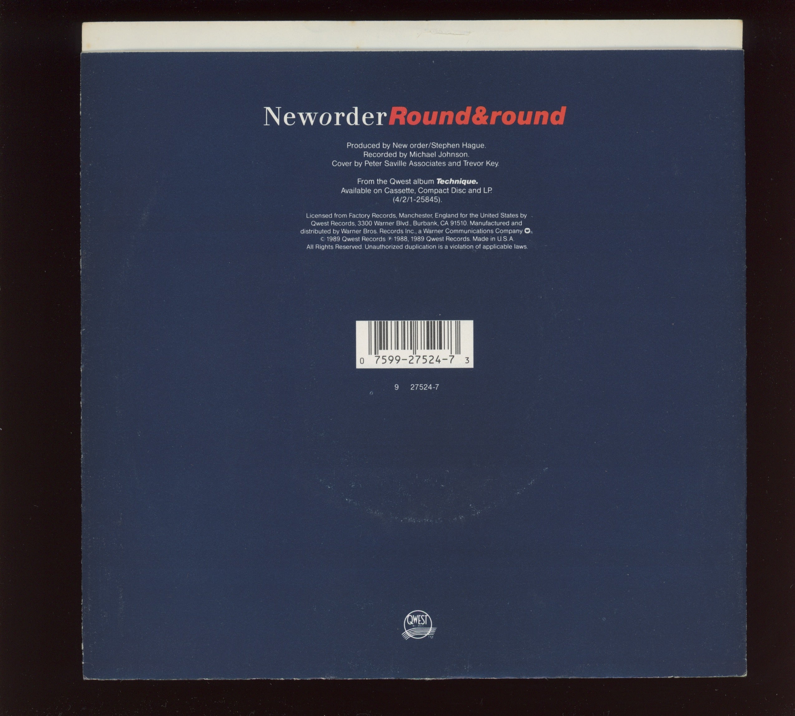 New Order - Round & round on Qwest With Picture Sleeve