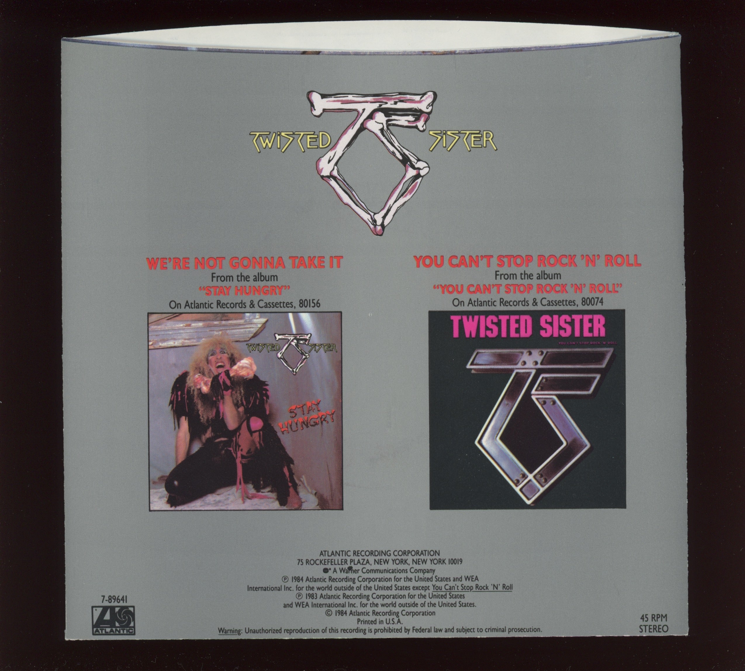 Twisted Sister - We're Not Gonna Take It on Atlantic With Picture Sleeve