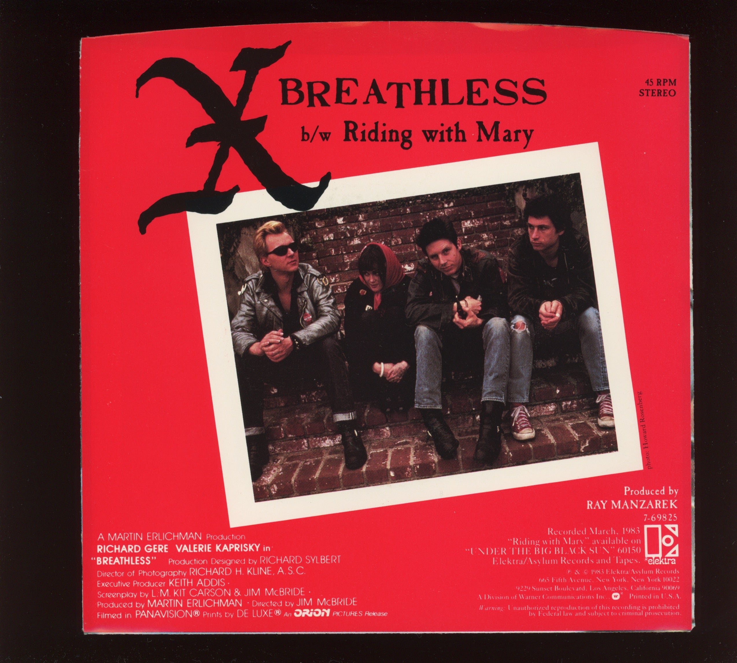 X - Breathless on Elektra With Picture Sleeve