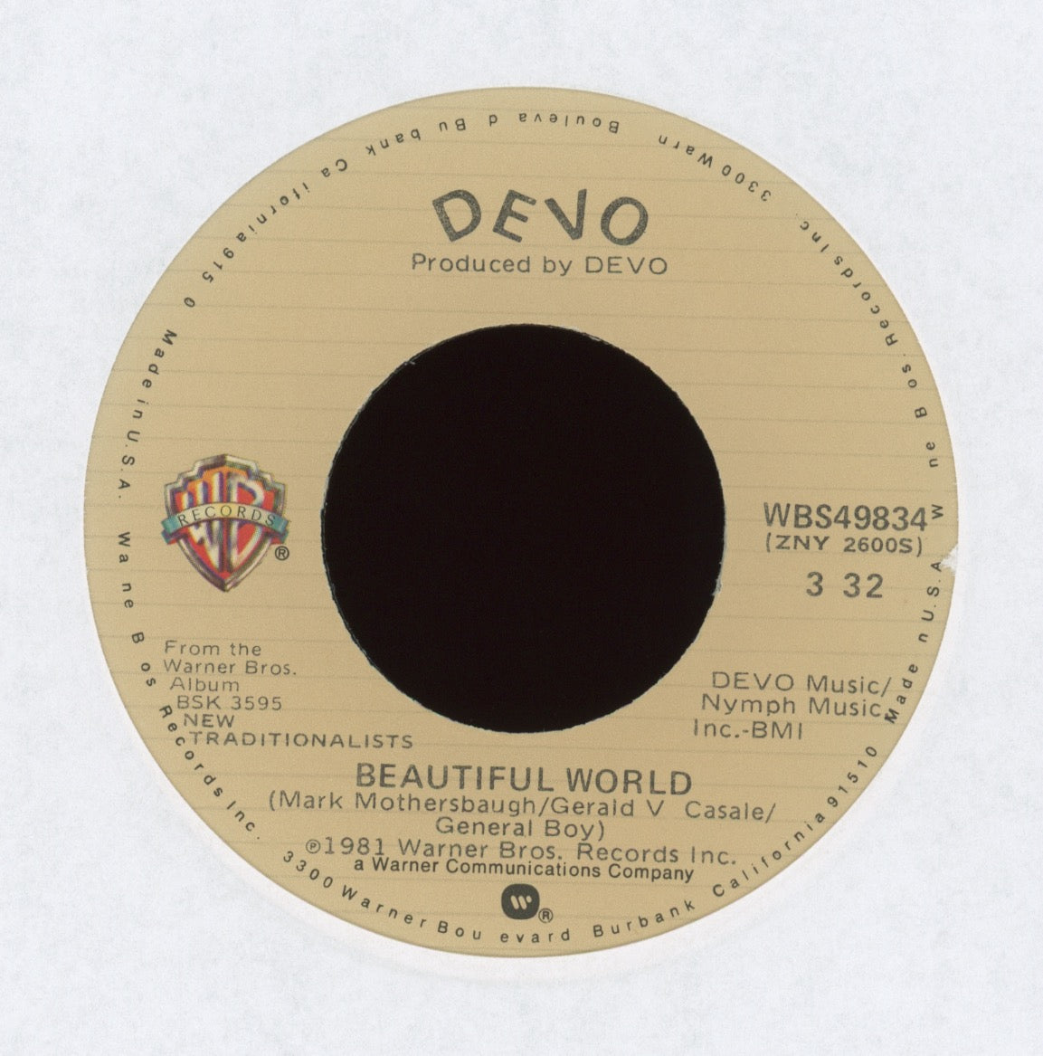 Devo - Beautiful World on WB With Picture Sleeve