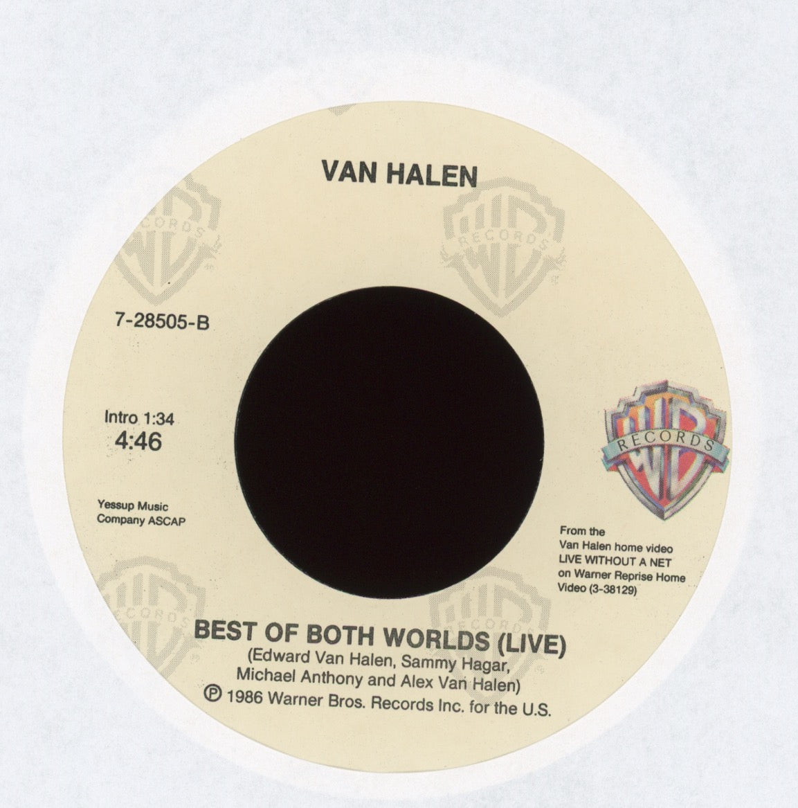 Van Halen - Best Of Both Worlds on WB With Picture Sleeve