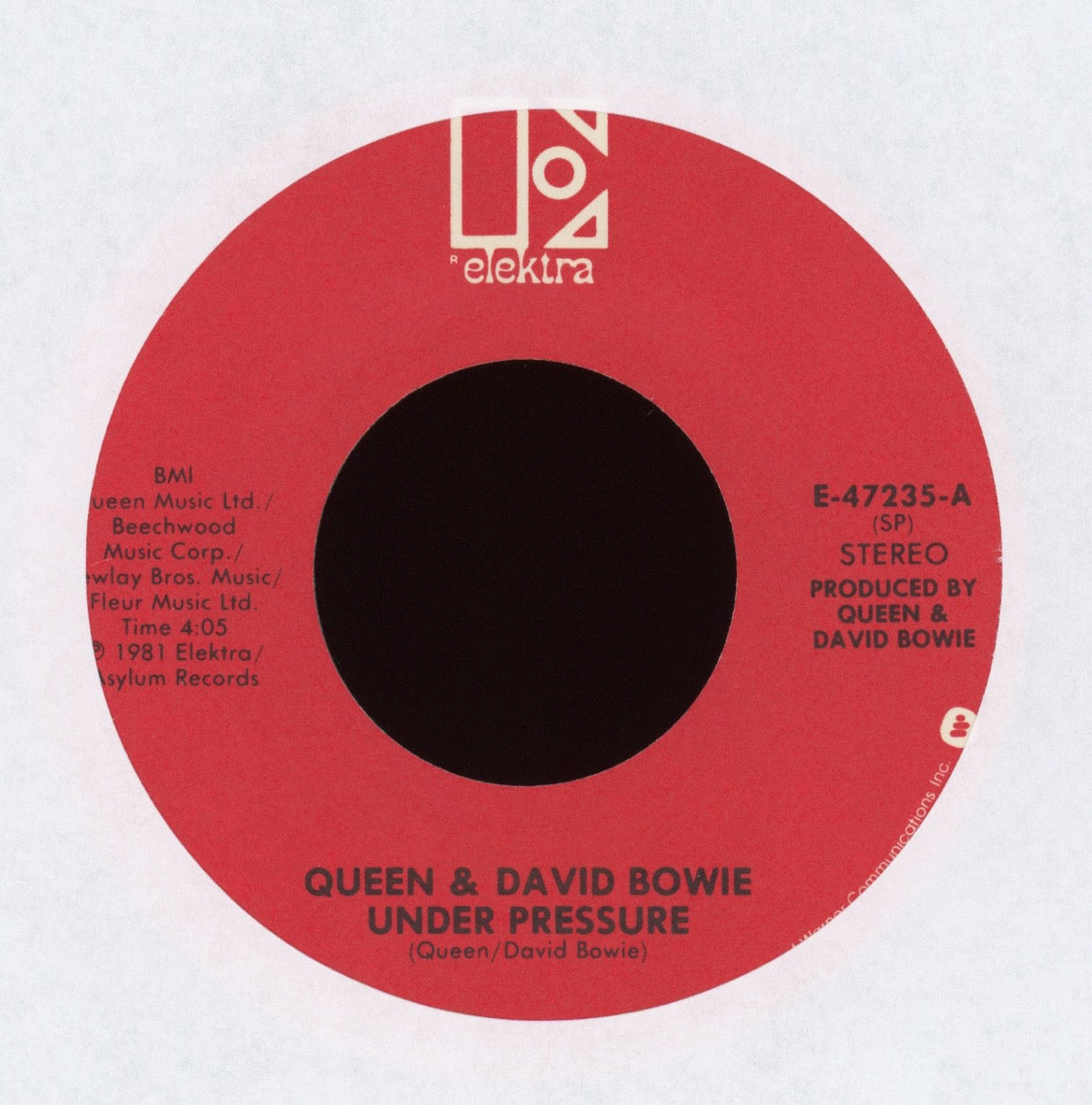 Queen & David Bowie - Under Pressure on Elektra With Picture Sleeve