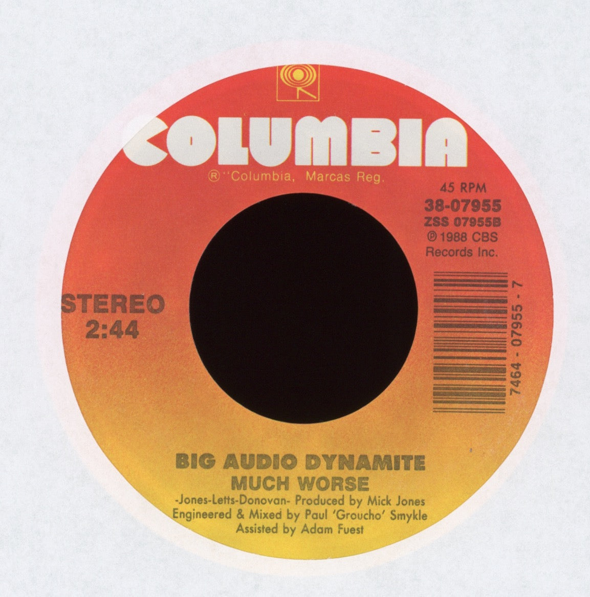 Big Audio Dynamite - Just Play Music! on Columbia With Picture Sleeve