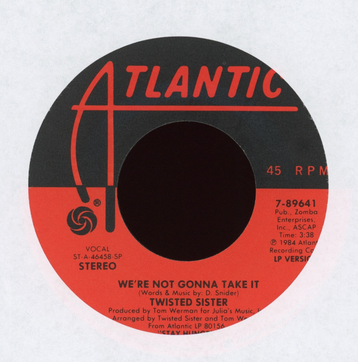 Twisted Sister - We're Not Gonna Take It on Atlantic With Picture Sleeve