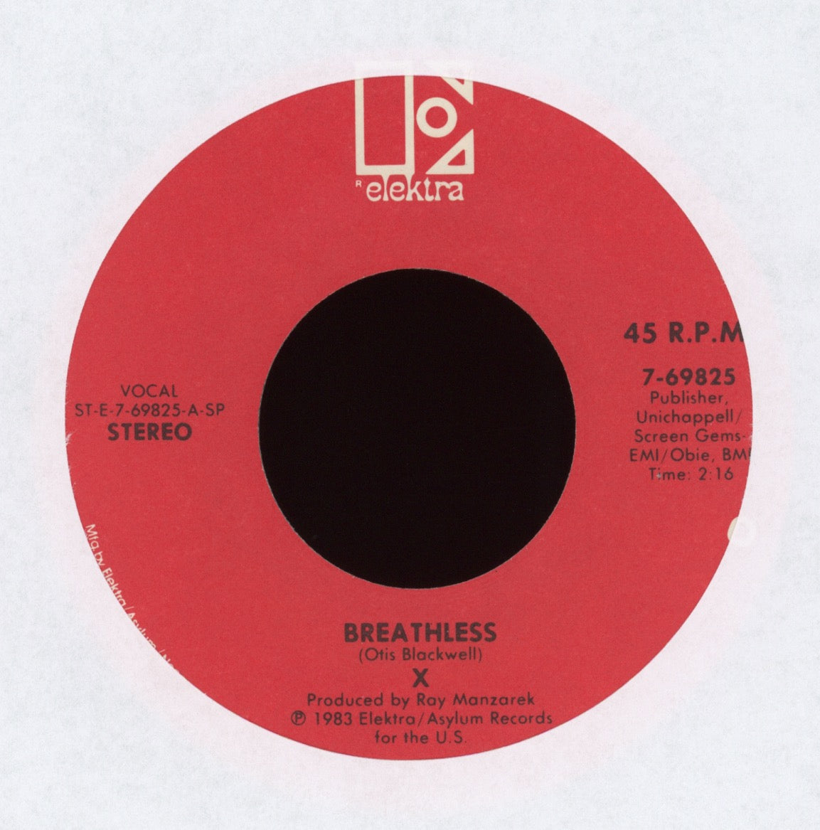 X - Breathless on Elektra With Picture Sleeve