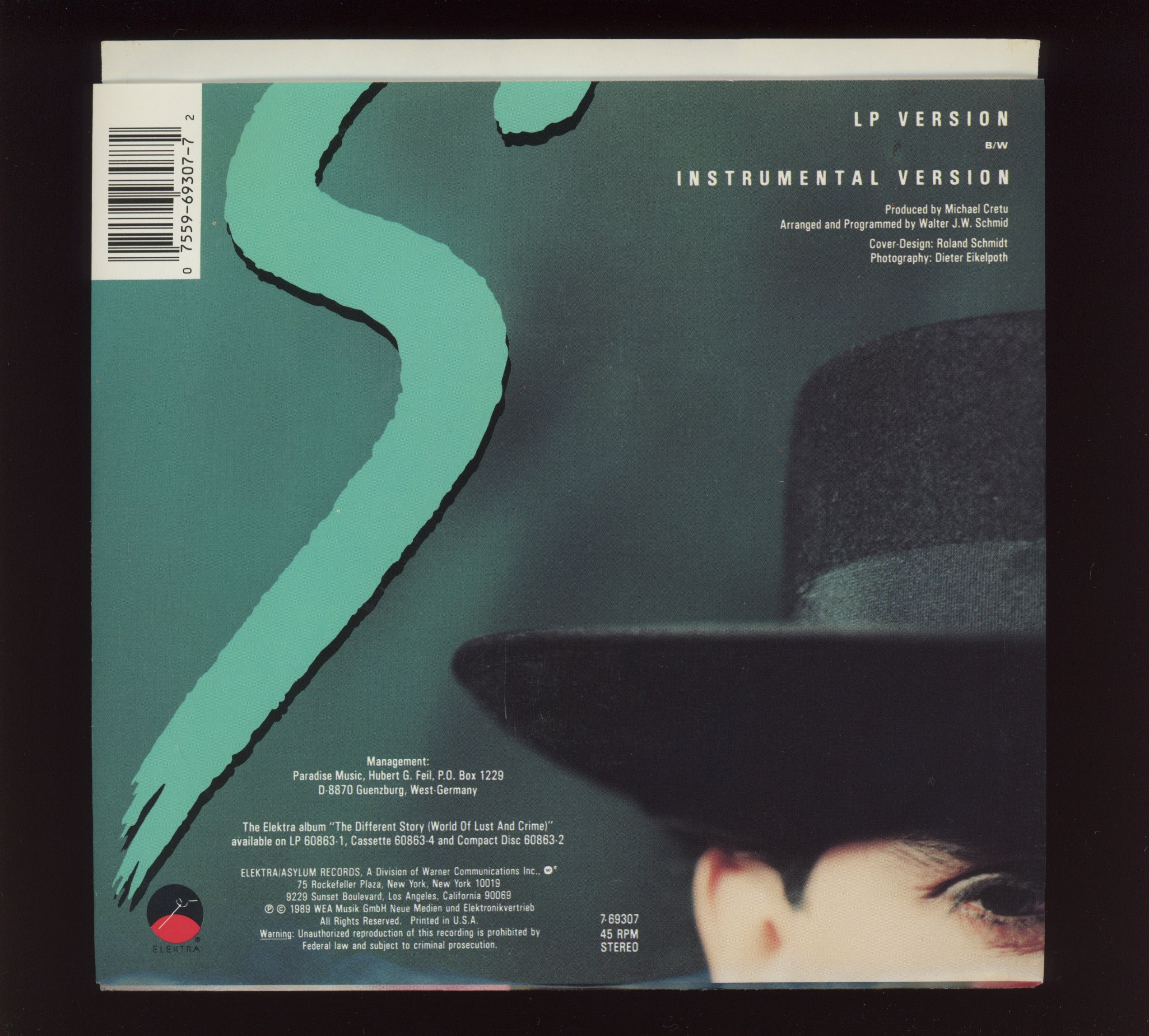 Peter Schilling - The Different Story (World Of Lust And Crime) on Elektra With Picture Sleeve