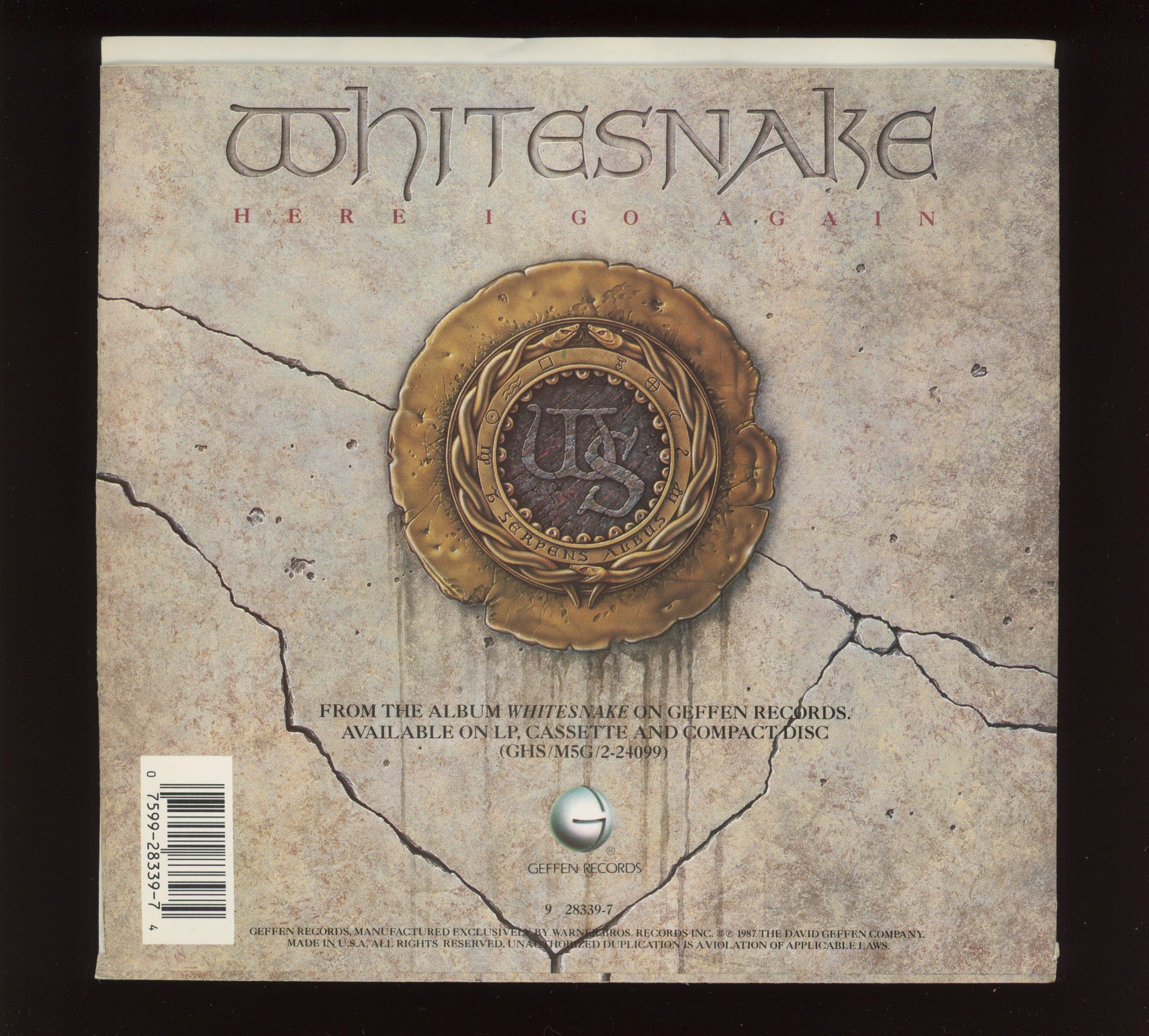 Whitesnake - Here I Go Again on Geffen With Picture Sleeve