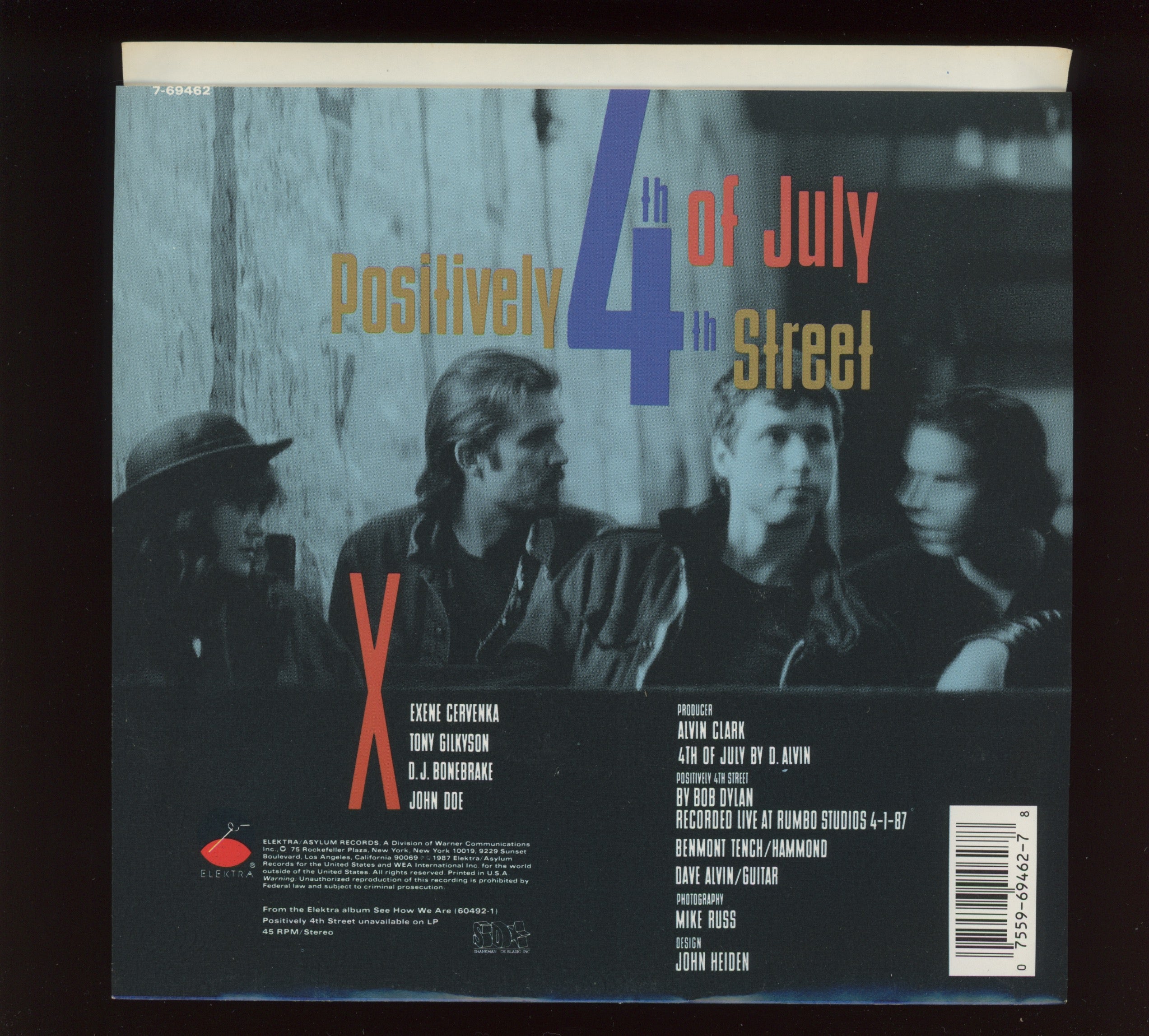 X - 4th Of July on Elektra With Picture Sleeve