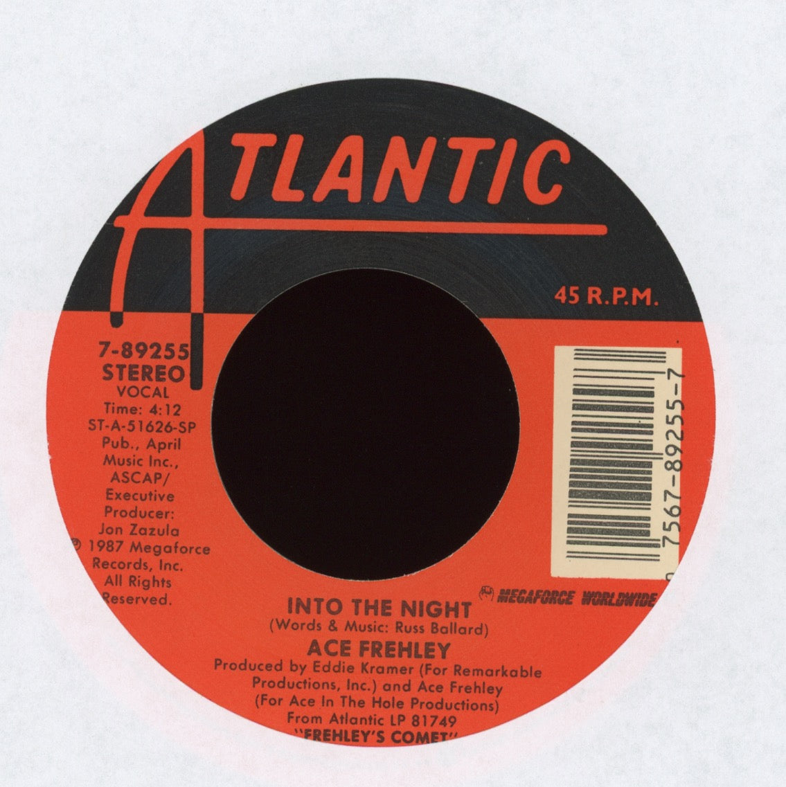 Ace Frehley - Into The Night on Atlantic With Picture Sleeve