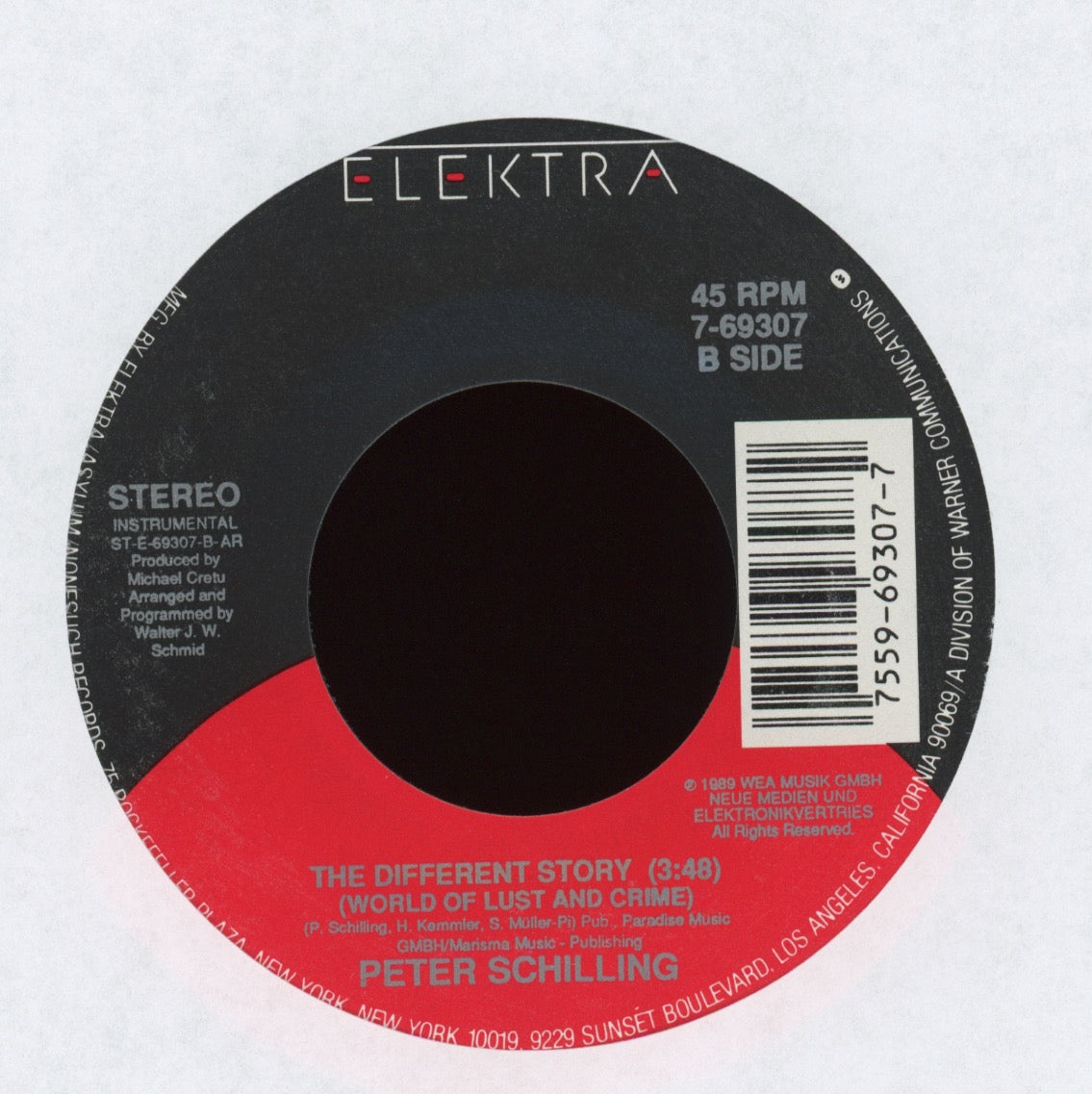 Peter Schilling - The Different Story (World Of Lust And Crime) on Elektra With Picture Sleeve