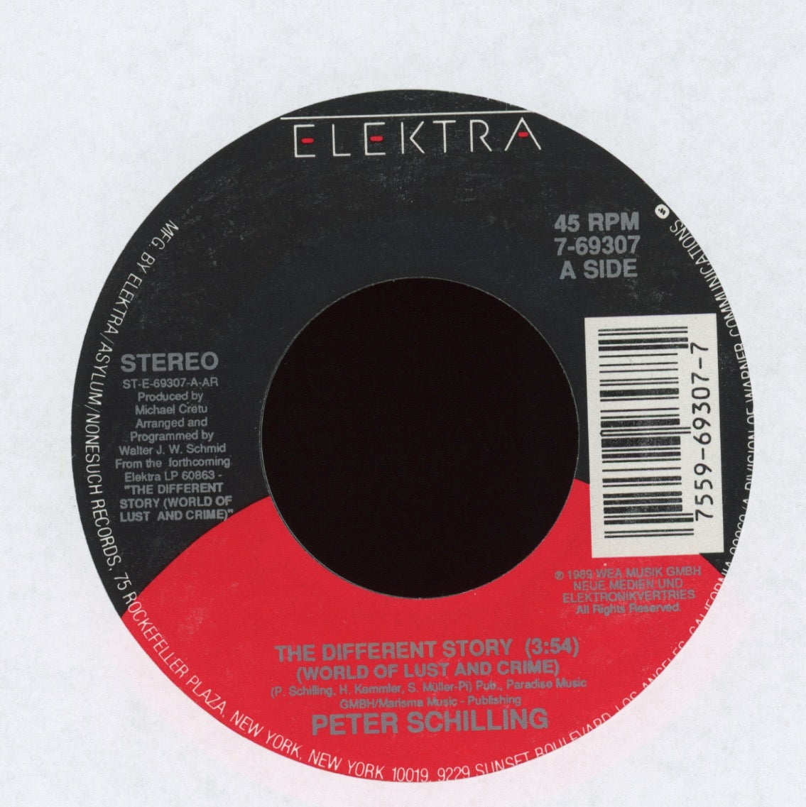 Peter Schilling - The Different Story (World Of Lust And Crime) on Elektra With Picture Sleeve