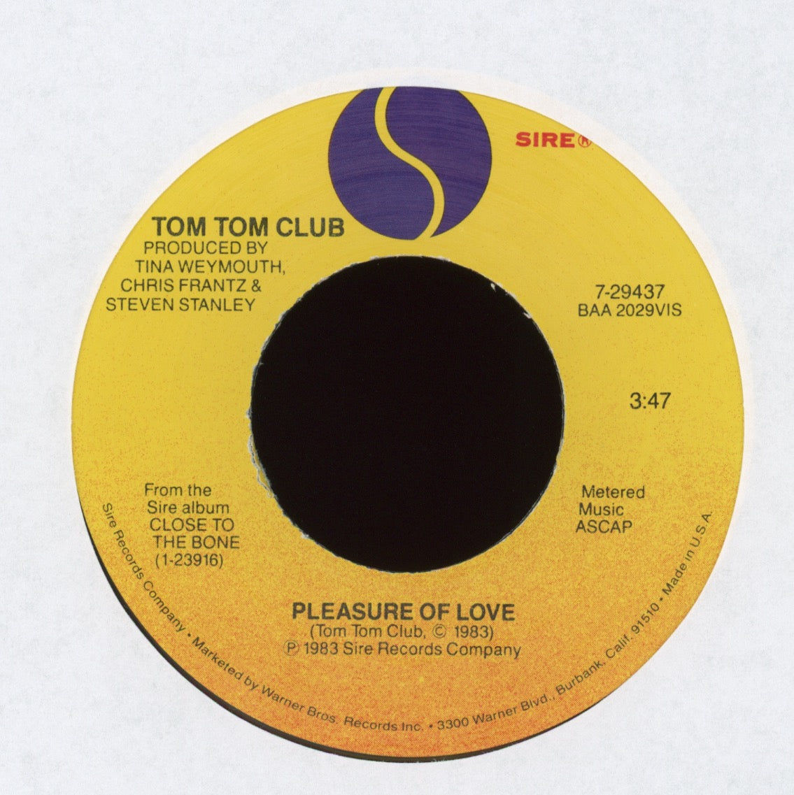 Tom Tom Club - The Pleasure Of Love on Sire With Picture Sleeve