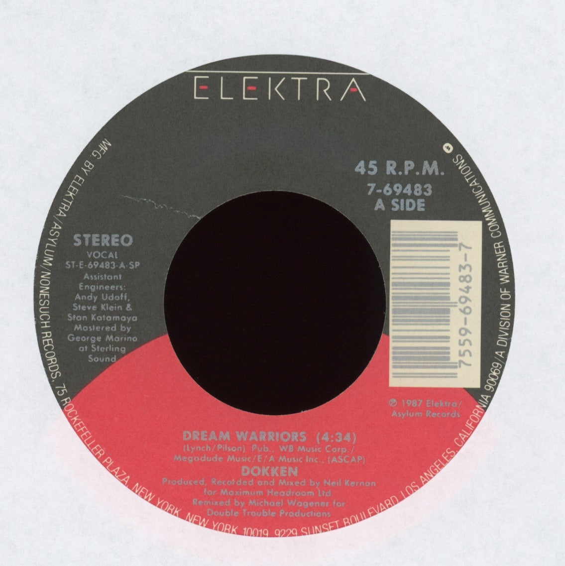 Dokken - Dream Warriors on Elektra With Picture Sleeve