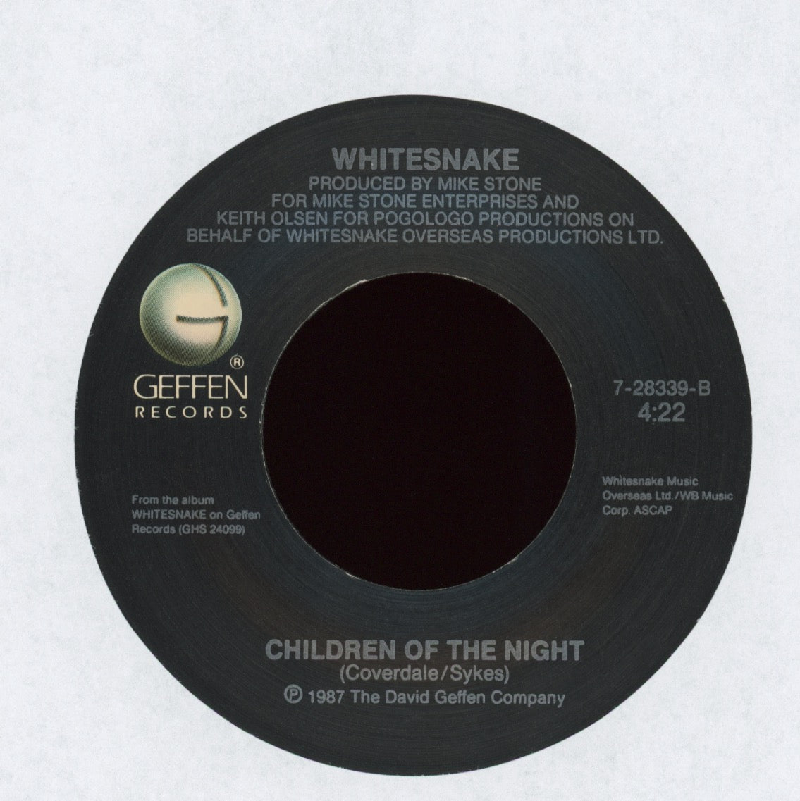 Whitesnake - Here I Go Again on Geffen With Picture Sleeve