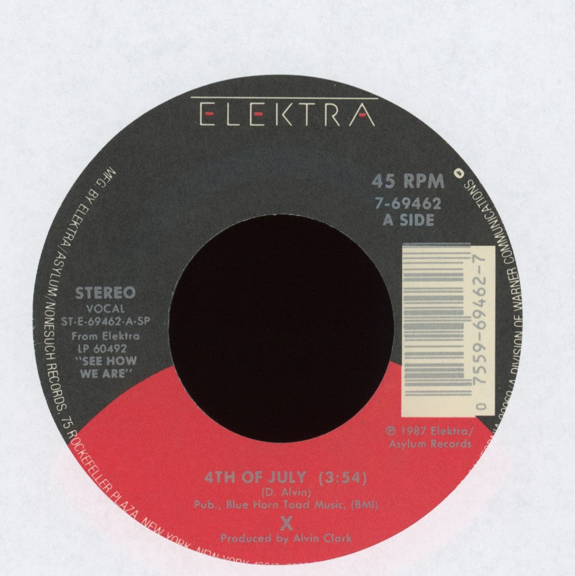 X - 4th Of July on Elektra With Picture Sleeve