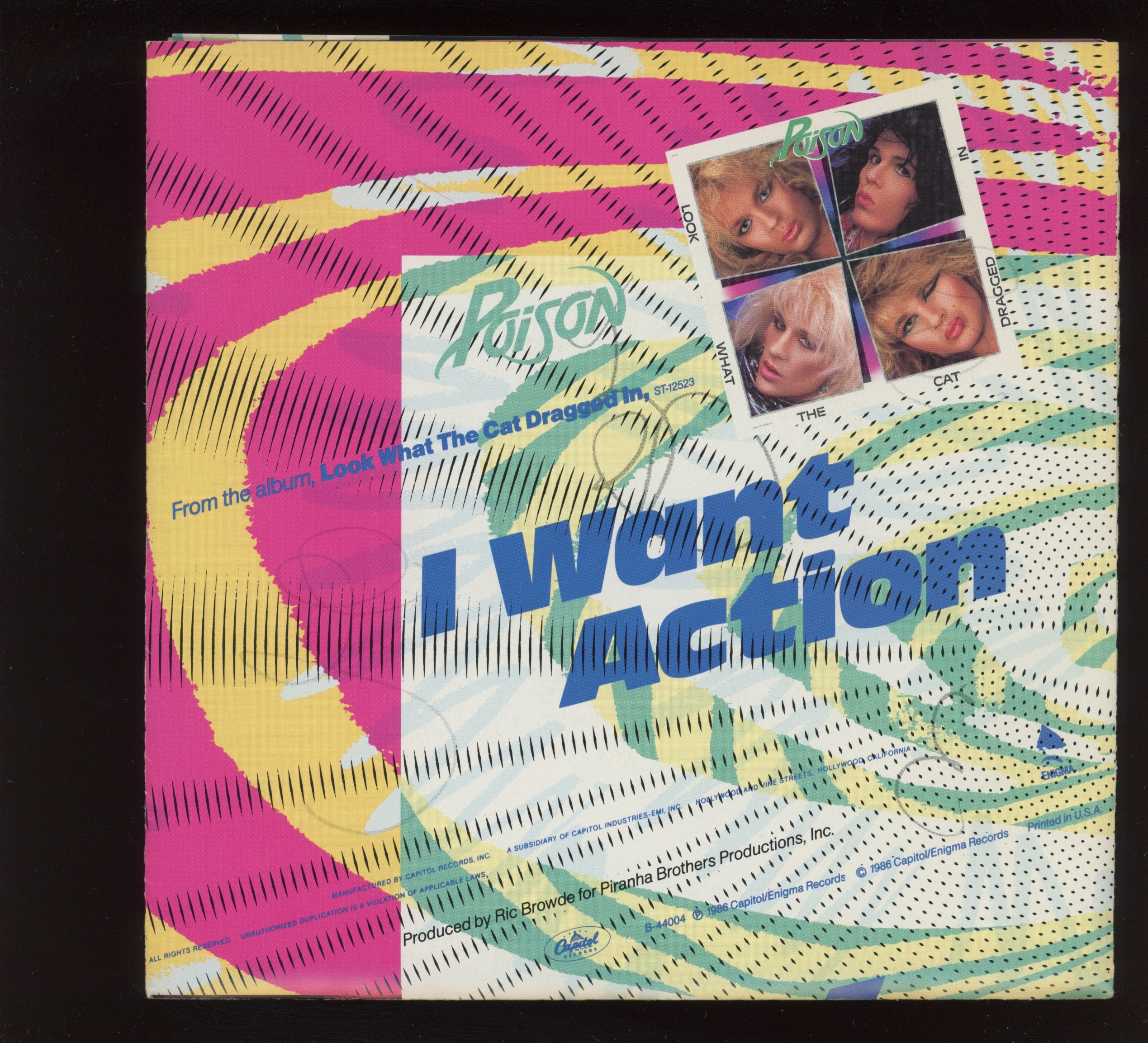 Poison - I Want Action on Enigma With Poster Sleeve