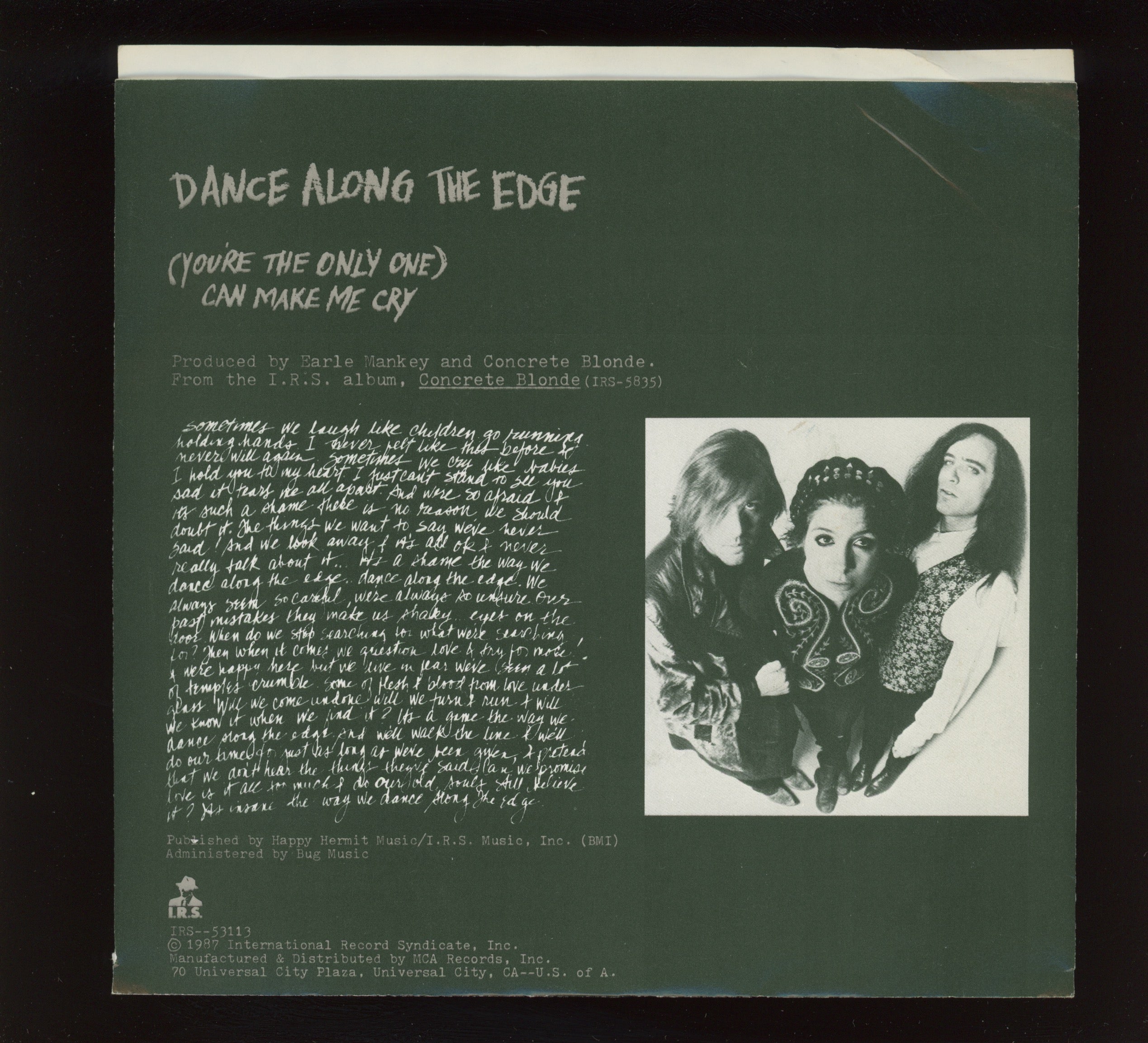 Concrete Blonde - Dance Along The Edge on I.R.S. With Picture Sleeve